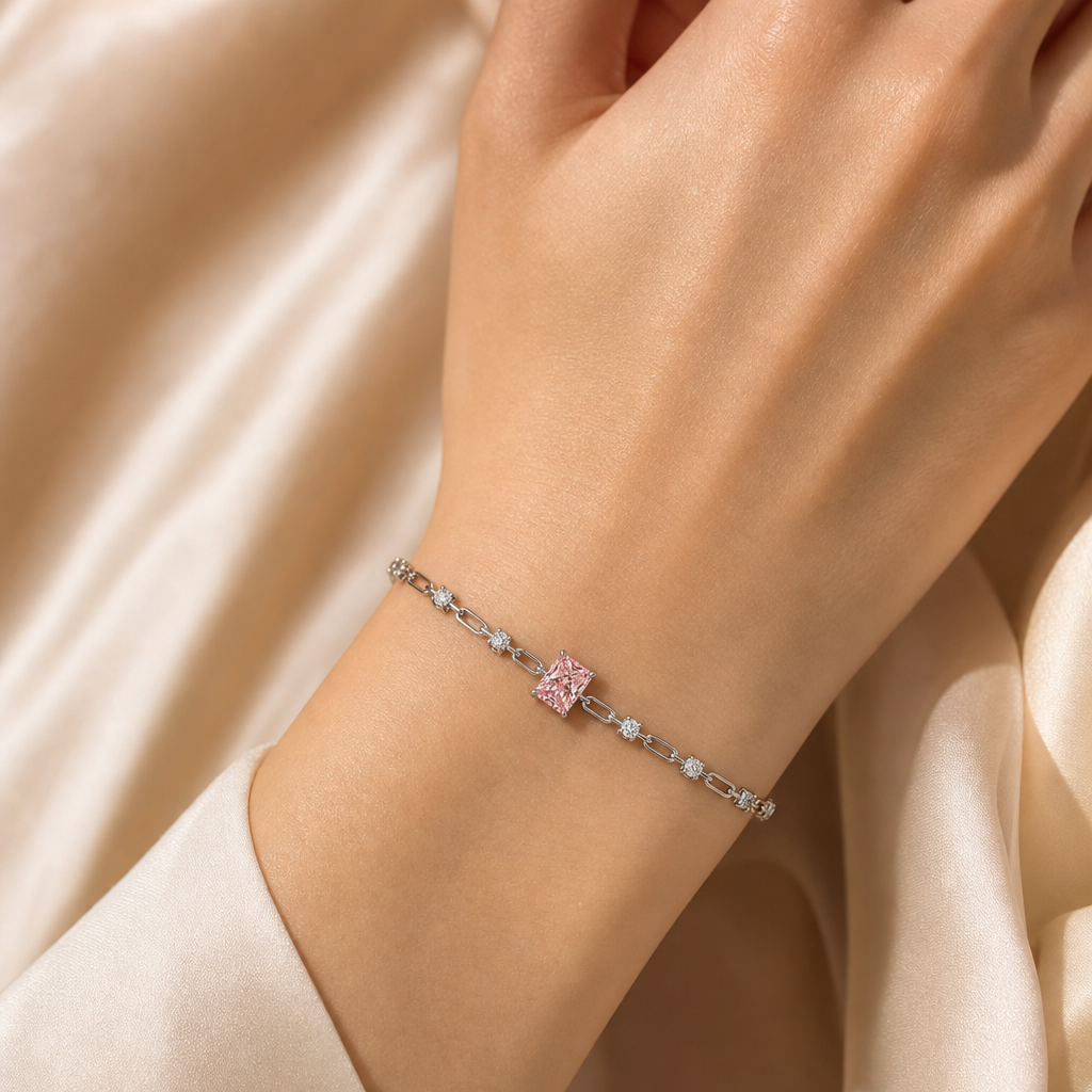 Meridian Petite Radiant Pink Diamond Paperclip Bracelet view 2