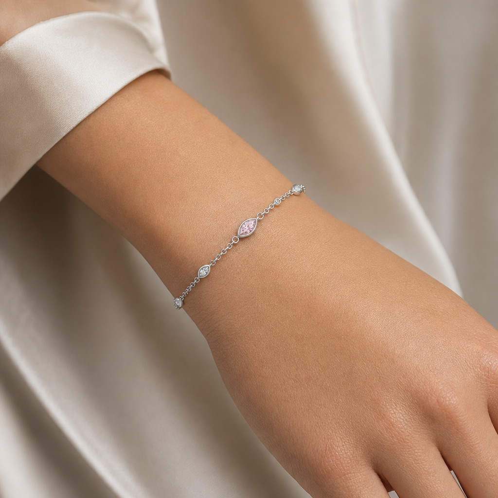 Bloom Marquise Pink Diamond Bezel Station Bracelet view 2