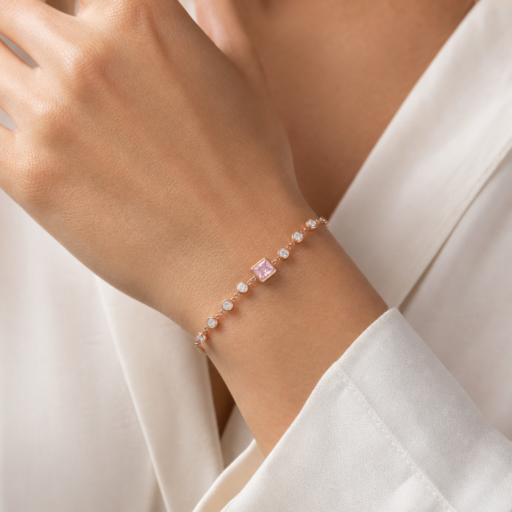 Rose Nocturne Radiant Diamond Station Bracelet view 2