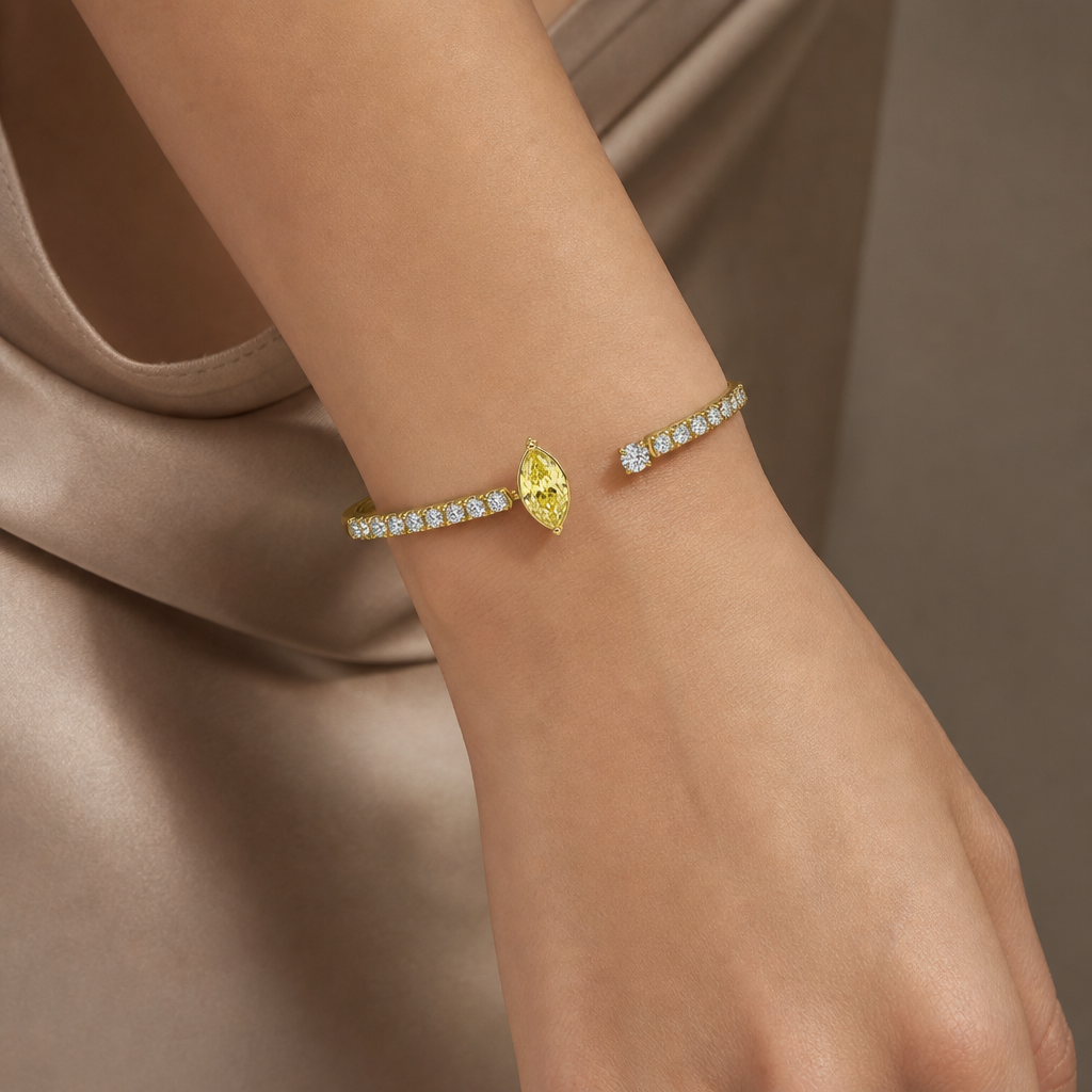 Celestial Marquise Yellow Diamond Open Cuff Bracelet view 2