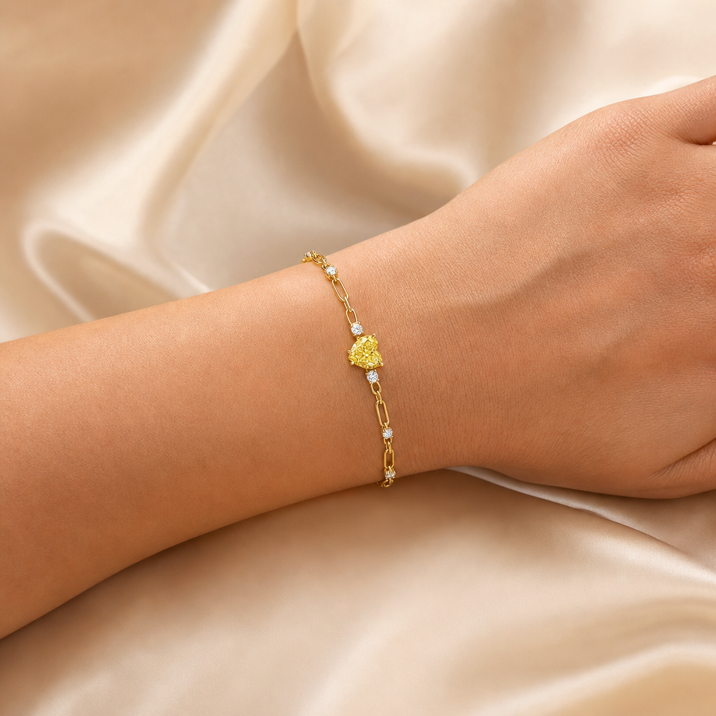 Aurora Heart Yellow Diamond Paperclip Bracelet view 2