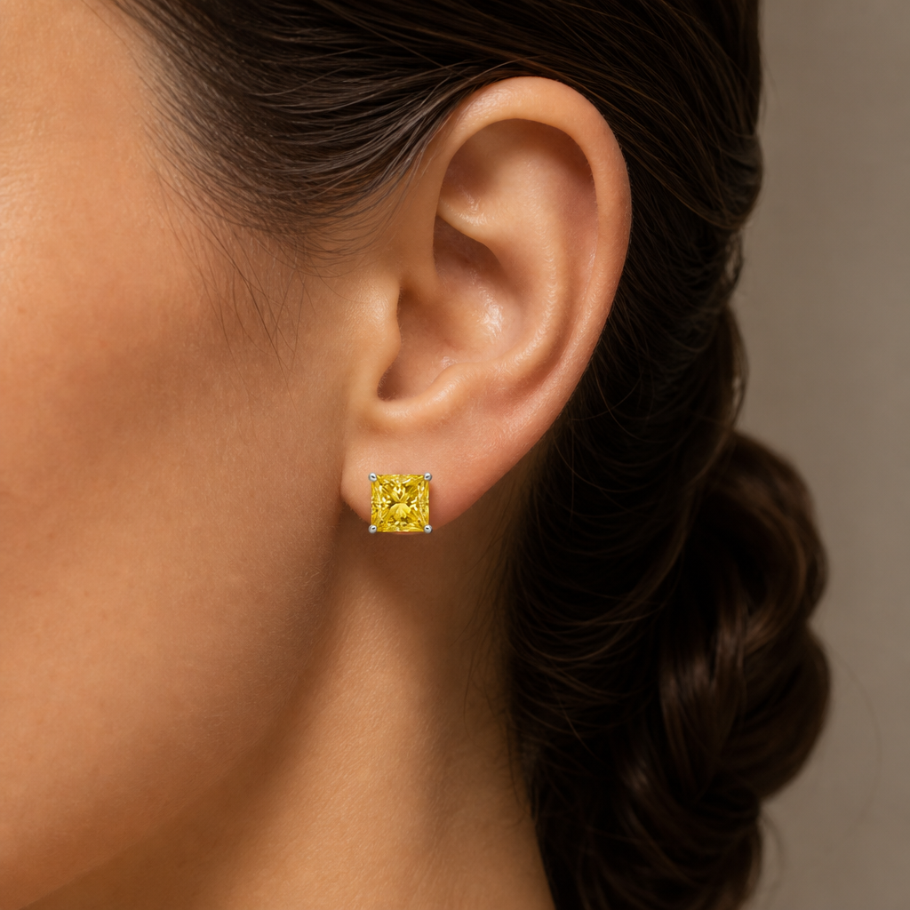 Muse Floating Princess Yellow Diamond Stud Earring view 2