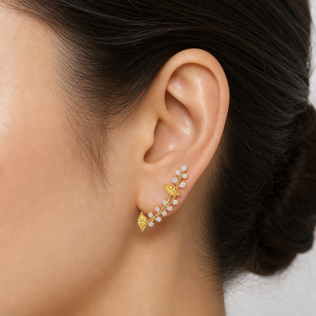 Marquise Bloom Yellow Diamond Ear Climber view 2