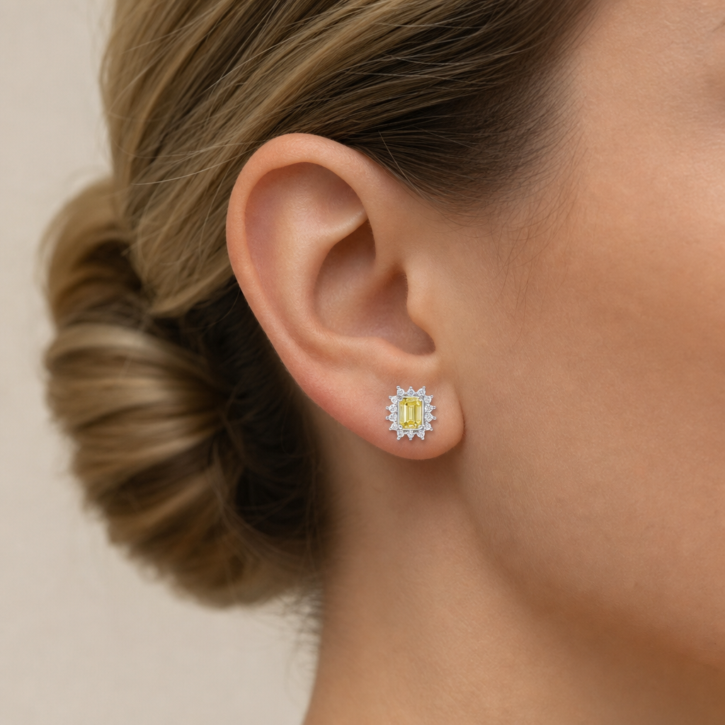 Golden Orbit Emerald-Cut Diamond Stud Earrings view 2