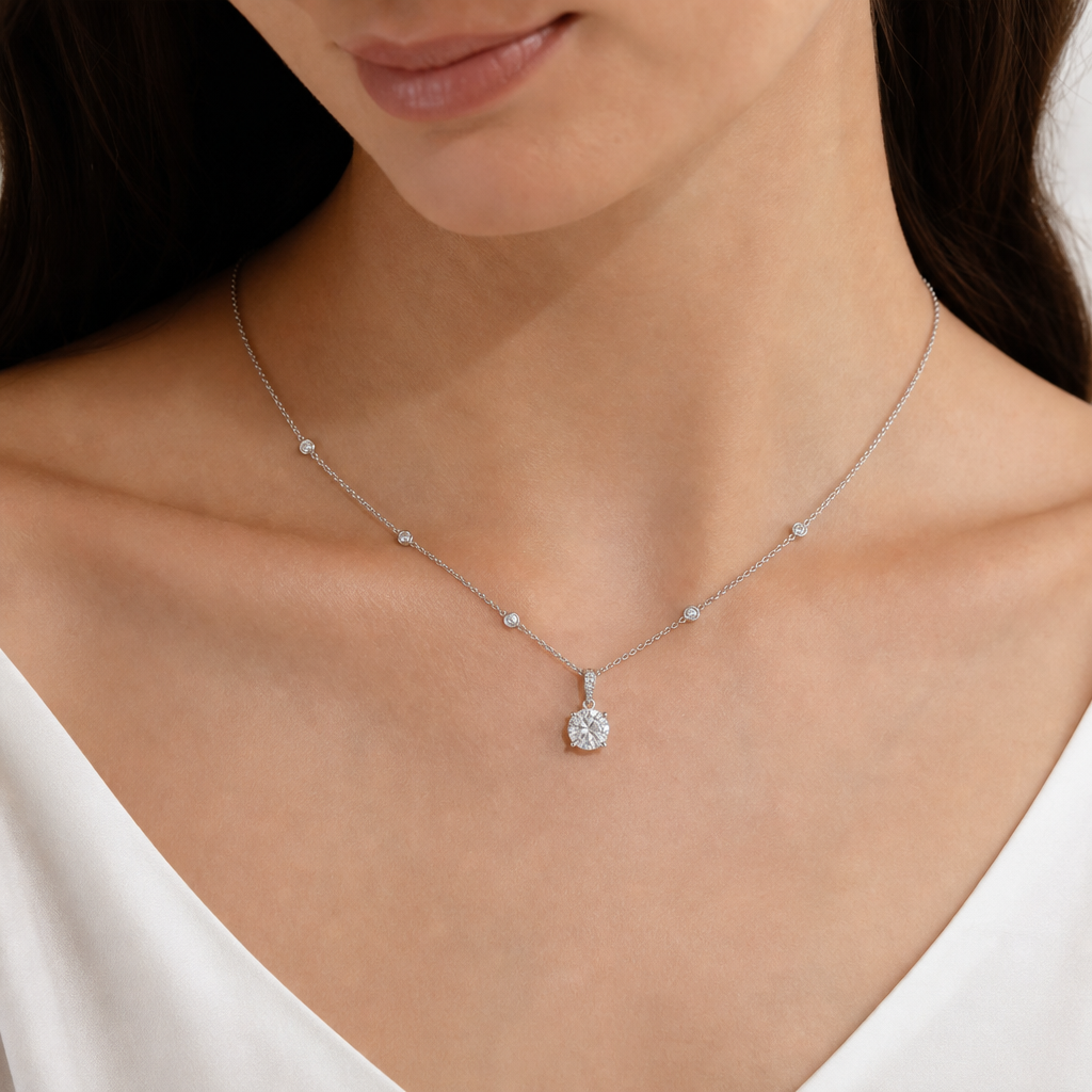 Arcéa Round White Diamond Solitaire Pendant Necklace view 2