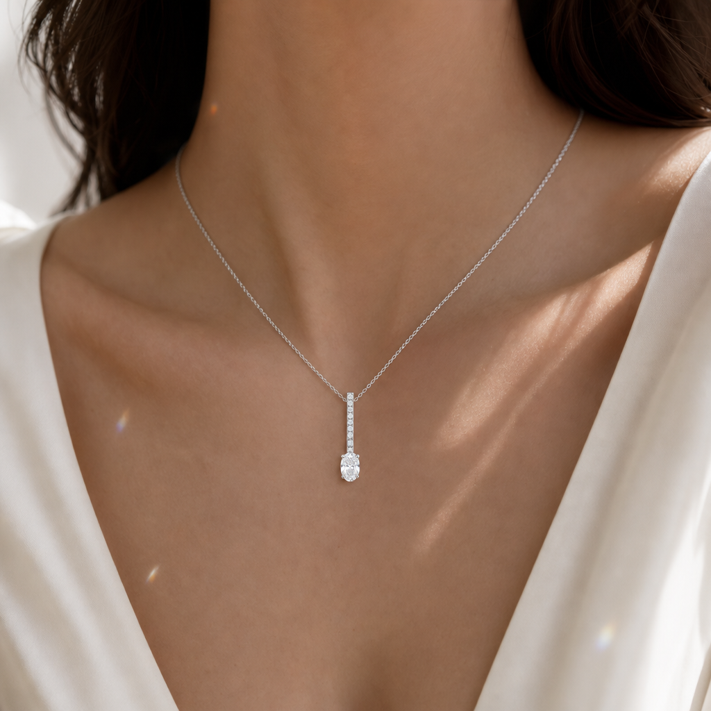 Lumière Vow Oval Diamond Bar Necklace view 2