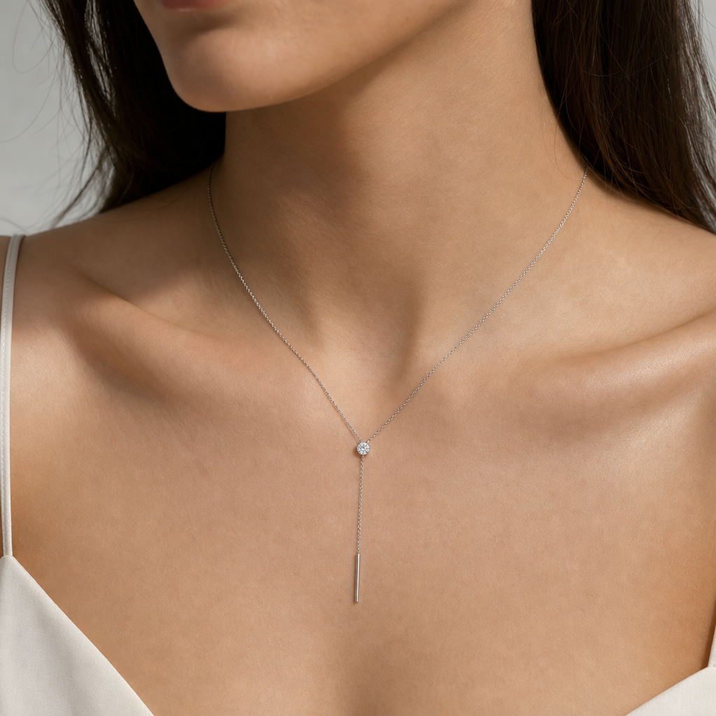Lyra White Diamond Round Lariat Necklace view 2