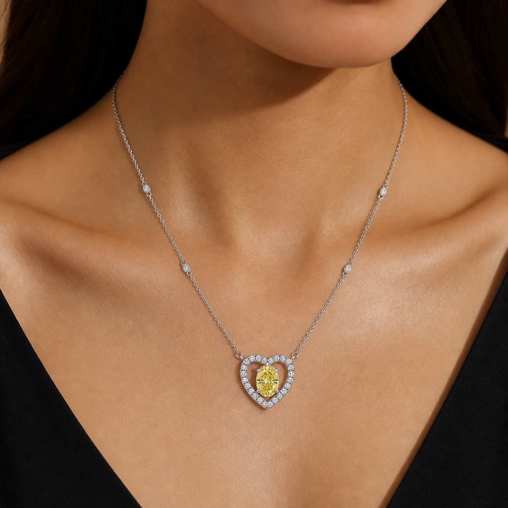 Vela Petite Oval Yellow Diamond Heart Necklace view 2