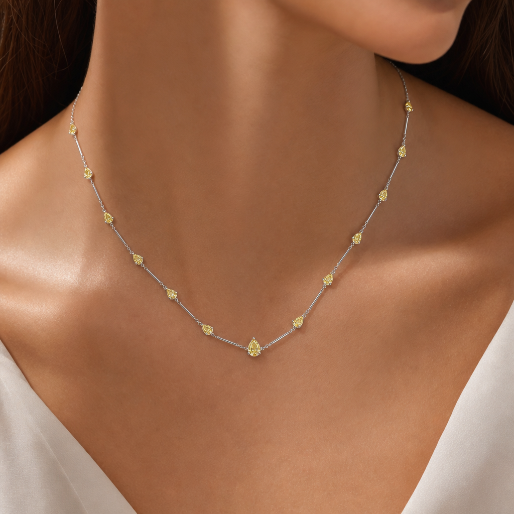 Nova Pear Yellow Diamond Station Necklace view 2