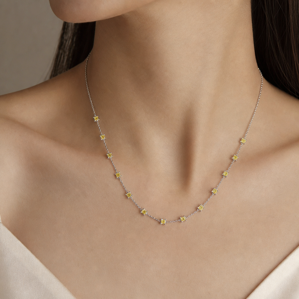 Aurelia Princess Yellow Diamond Station Necklace view 2