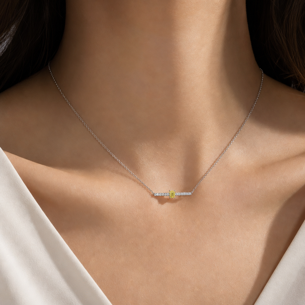 Petite Vow Yellow Emerald Diamond Bar Necklace view 2