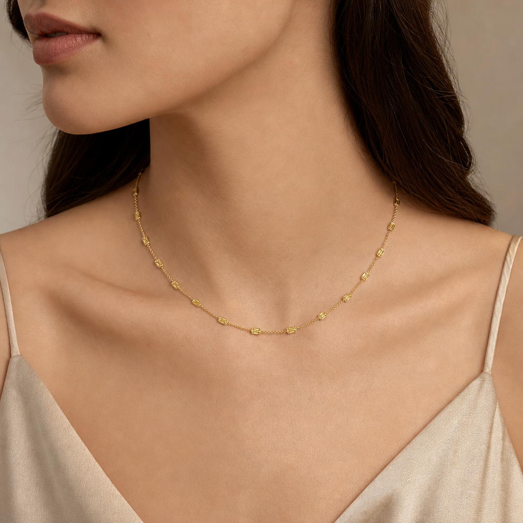 Golden Nocturne Emerald Station Necklace view 2