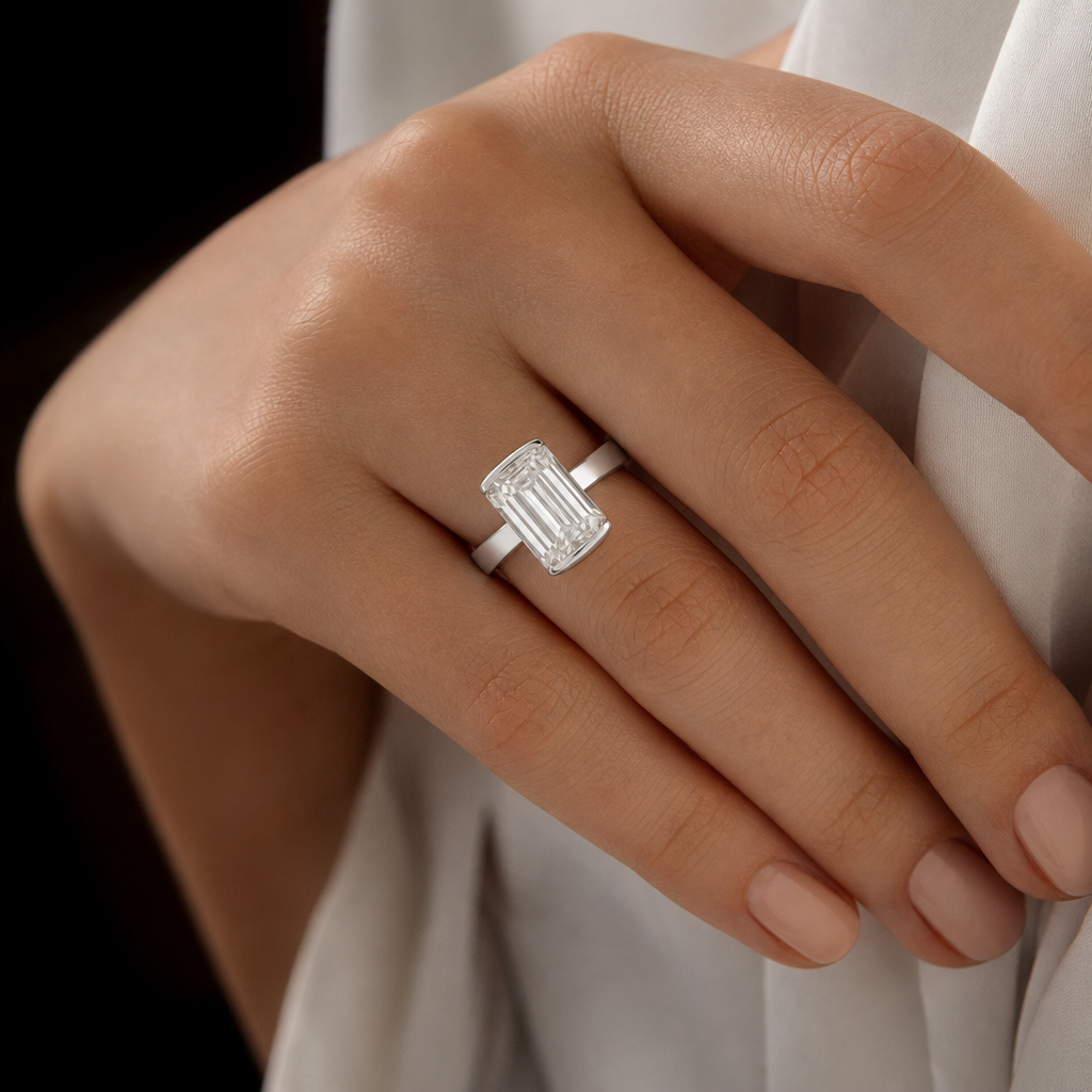 Vesper Emerald Float White Diamond Ring view 2