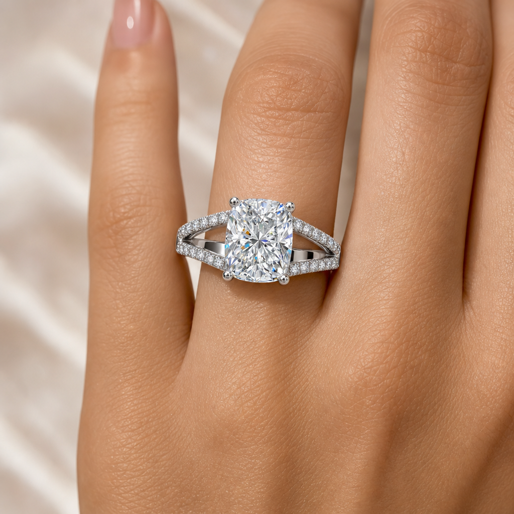 Vela Cushion Split Shank Diamond Ring view 2