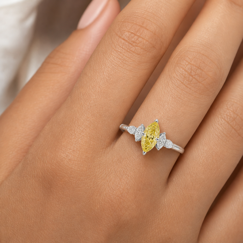 Étoile Marquise Yellow Diamond Trio Ring view 2