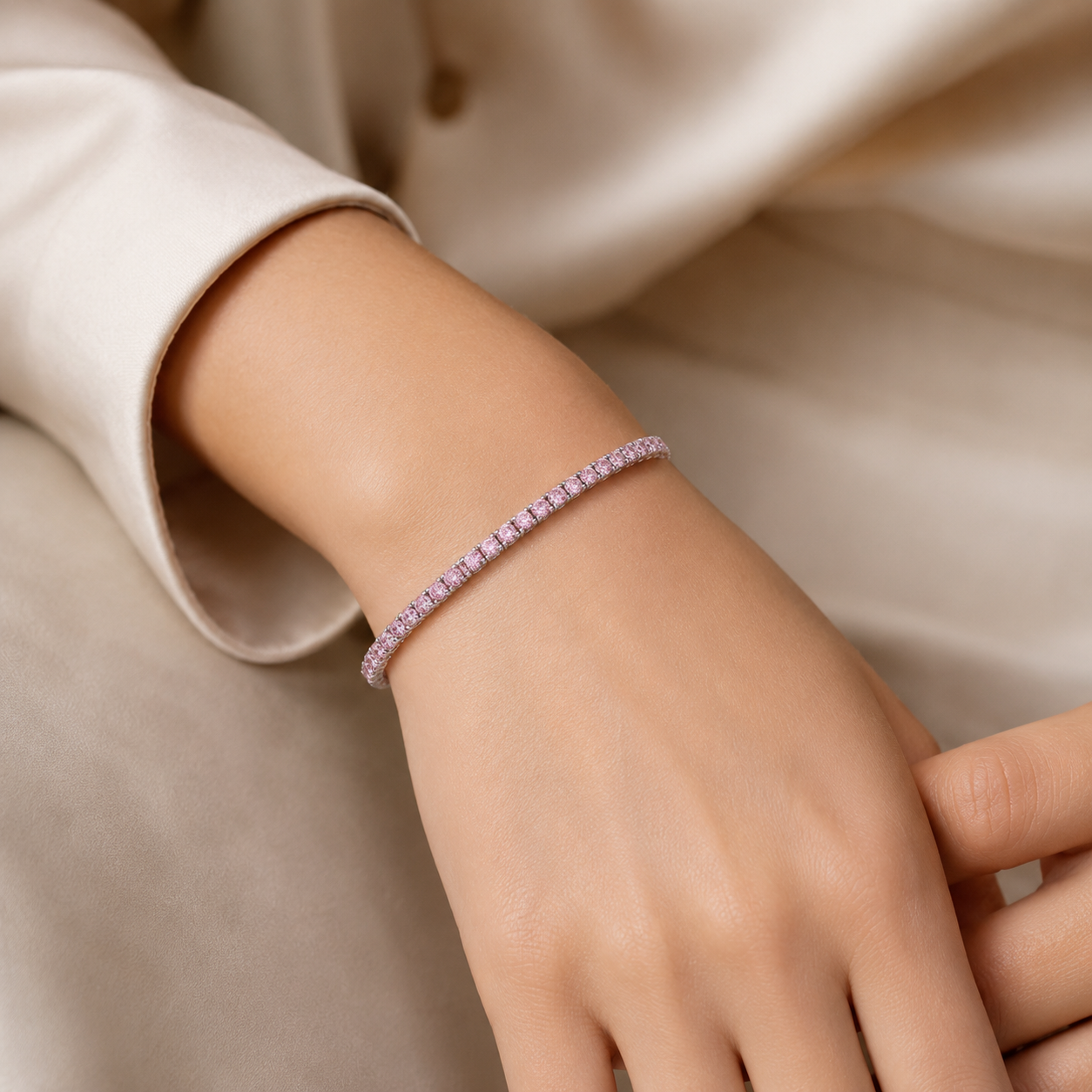 Pink Diamond Classic Tennis Bracelet view 2