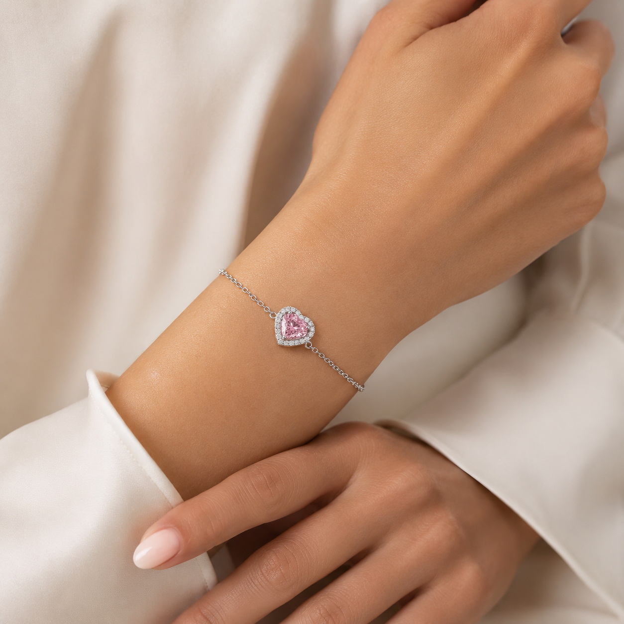 Pink Diamond Heart Halo Bracelet view 2
