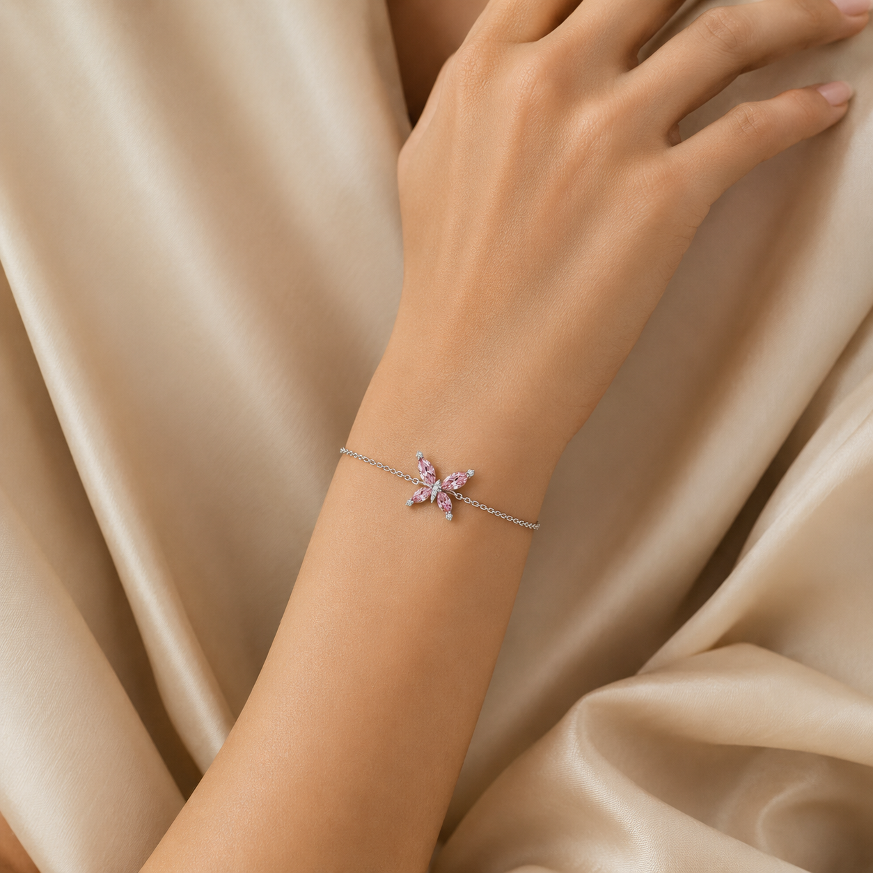 Pink Diamond Butterfly Motif Bracelet view 2