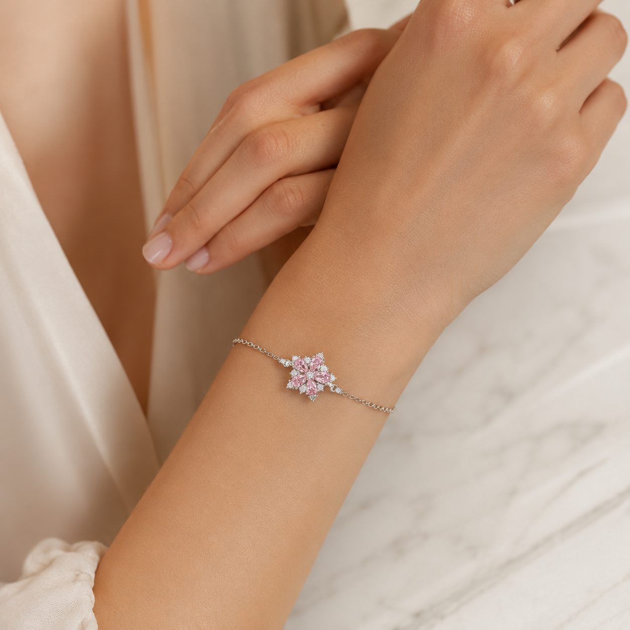 Pink Diamond Floral Cluster Bracelet view 2
