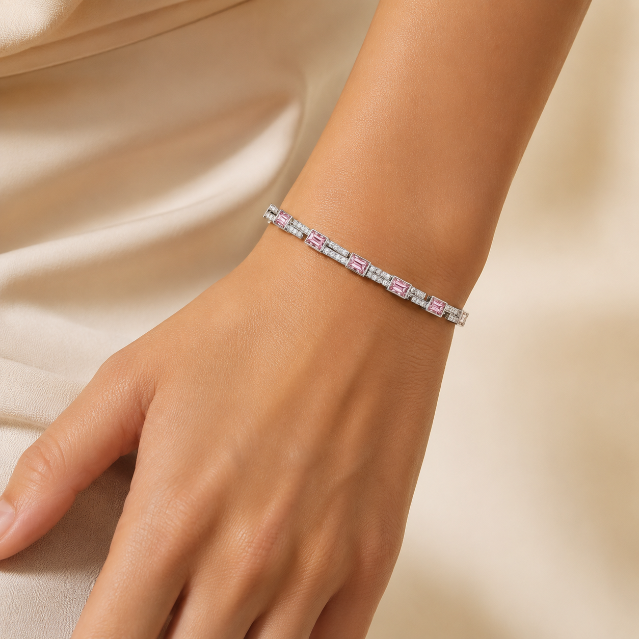 Pink Diamond Baguette Line Bracelet view 2