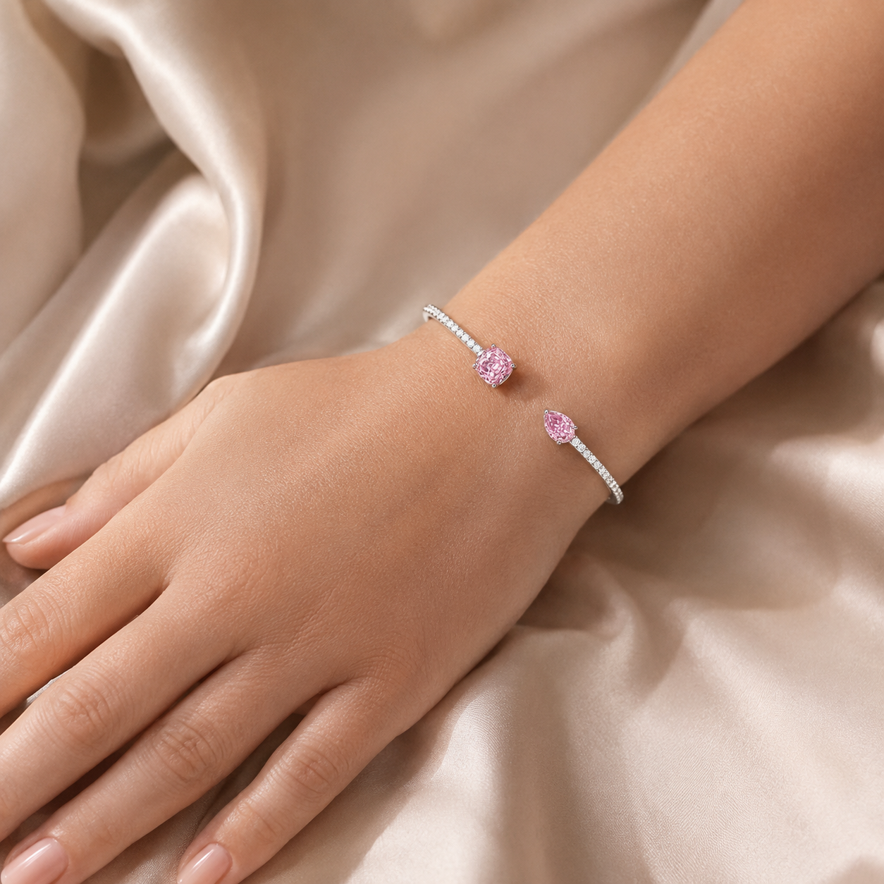 Pink Diamond Open Cuff Bracelet view 2