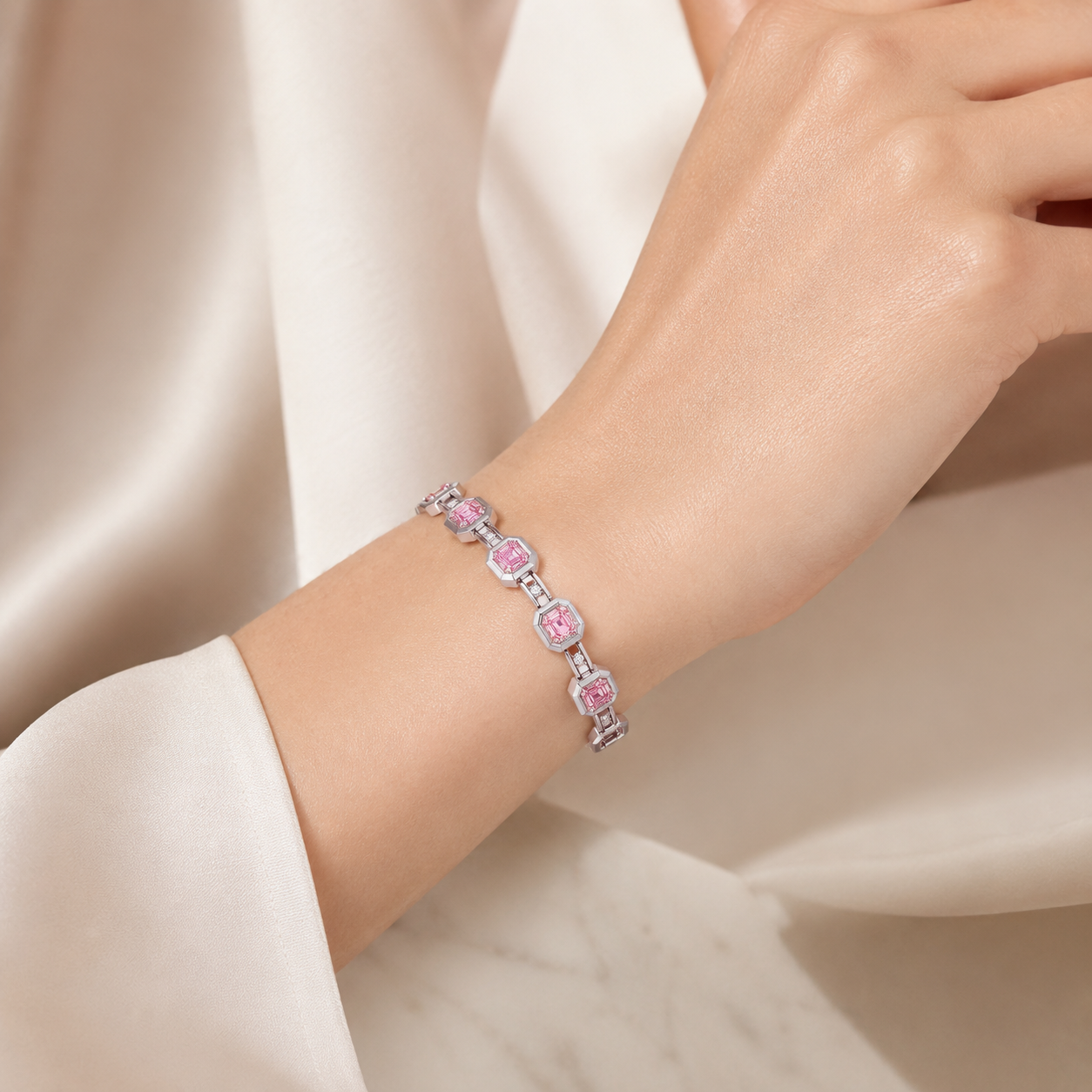Pink Diamond Art Deco Link Bracelet view 2