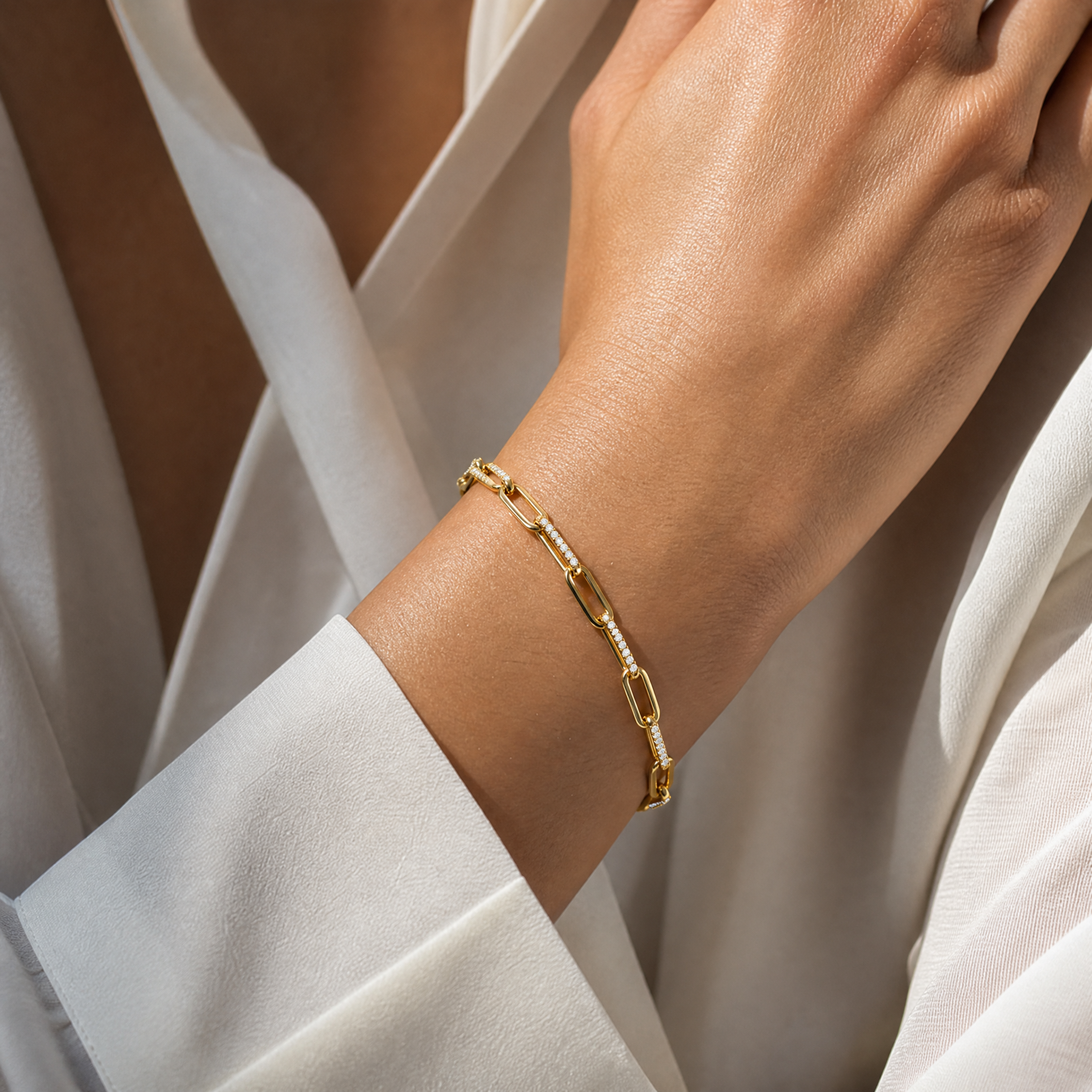 Paperclip Diamond Link Bracelet view 2