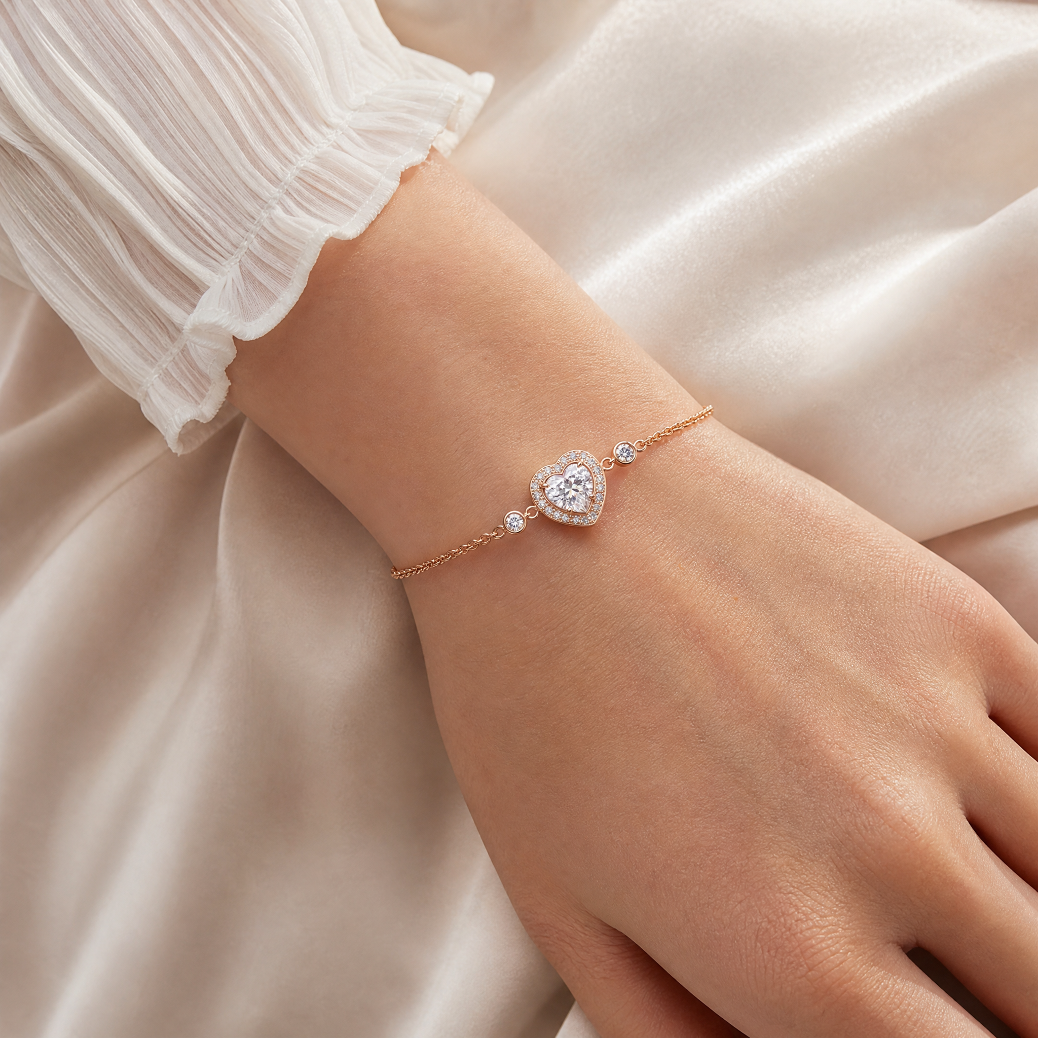 Heart Diamond Charm Bracelet view 2