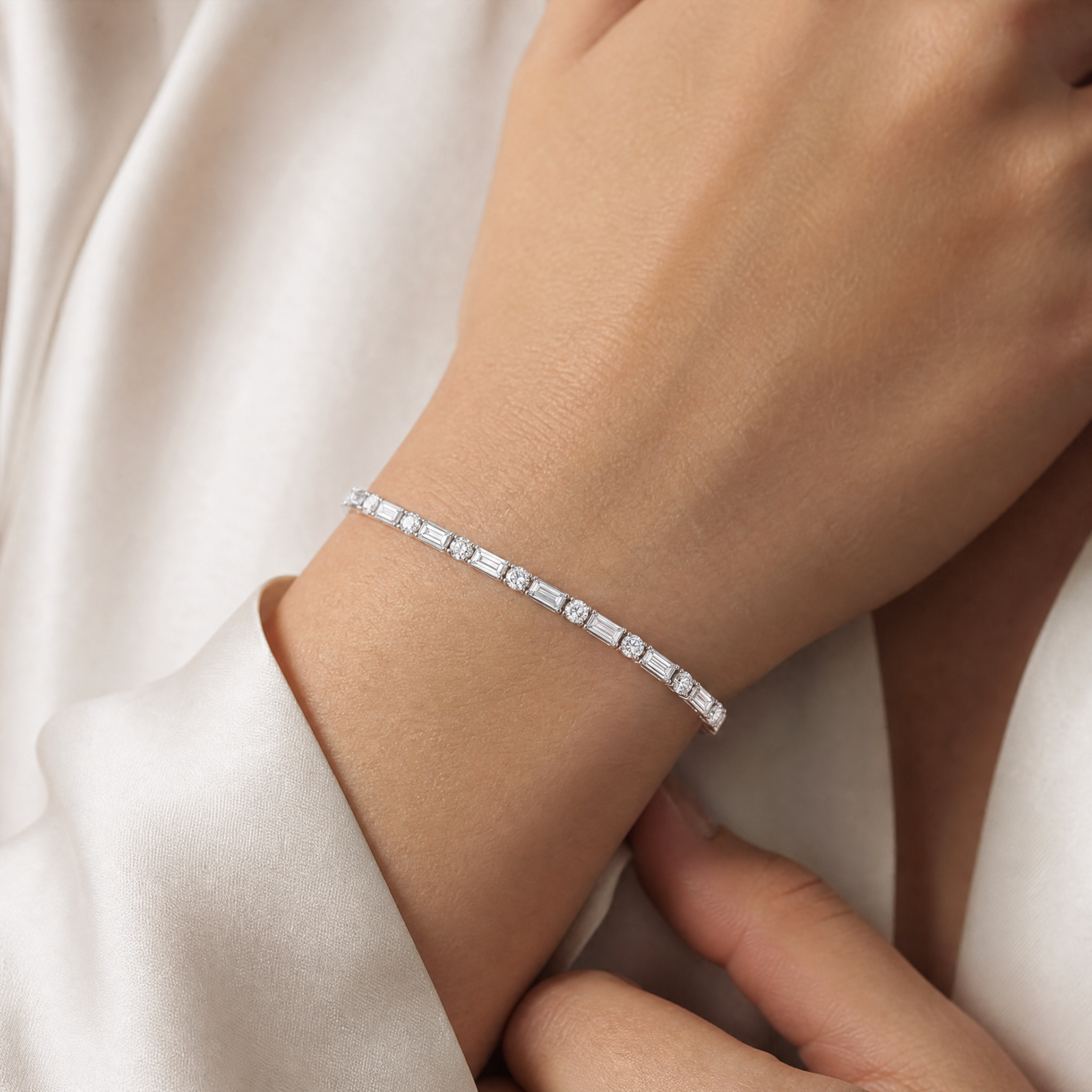 Round and Baguette Alternating Bracelet view 2