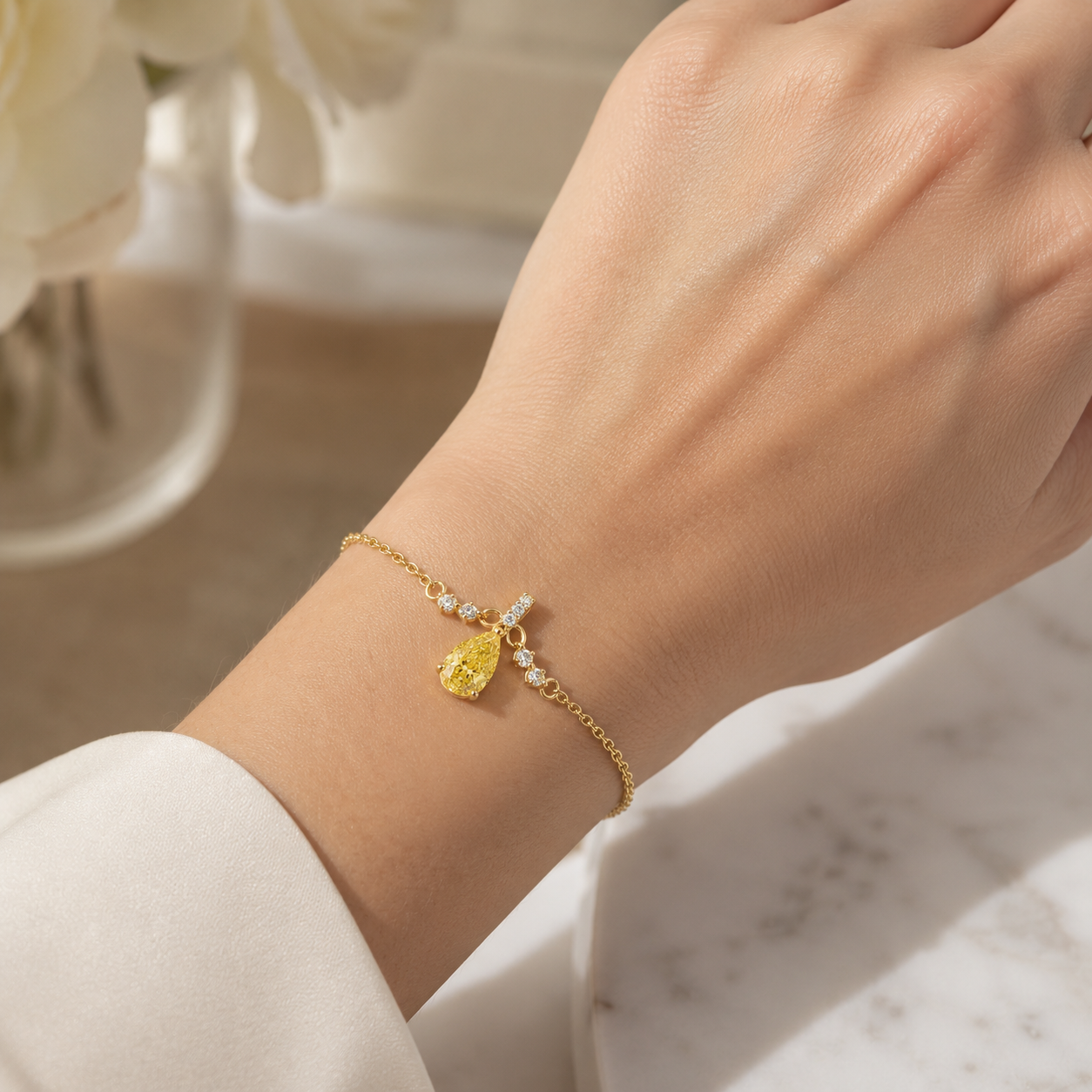 Yellow Pear Charm Chain Bracelet view 2