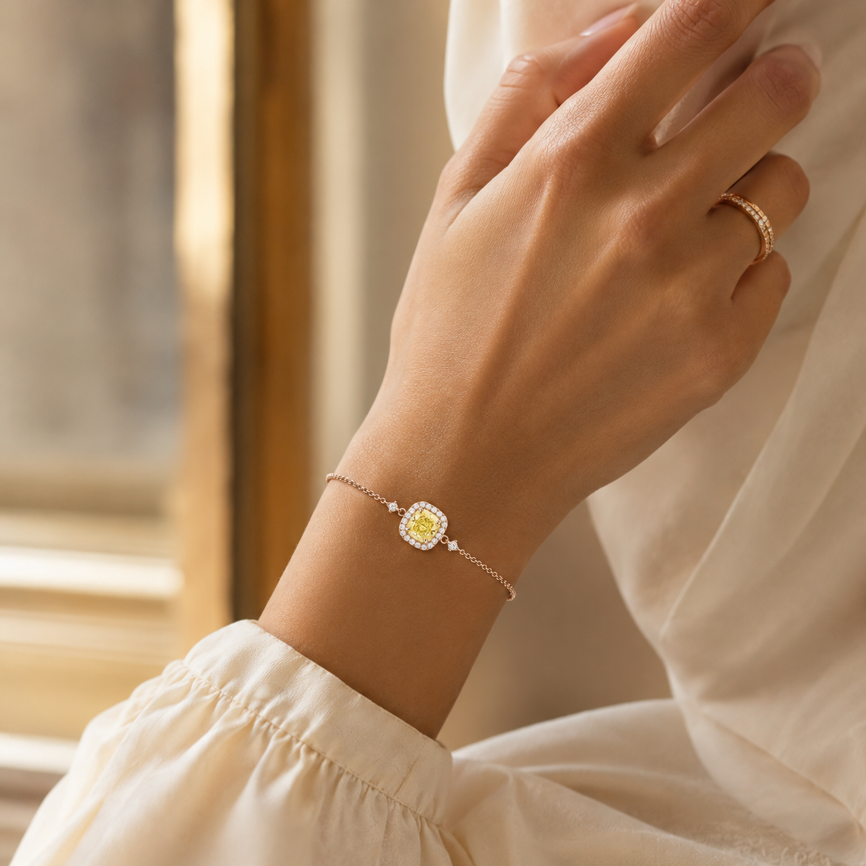 Yellow Cushion Chain Bracelet view 2