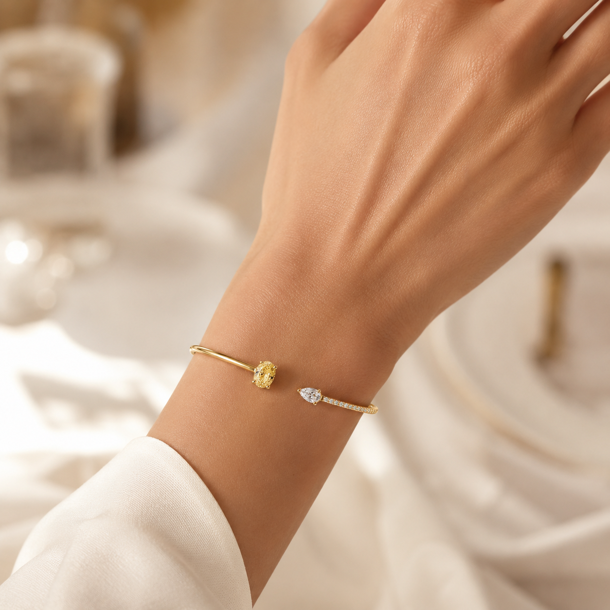 Yellow Diamond Open Cuff Bracelet view 2