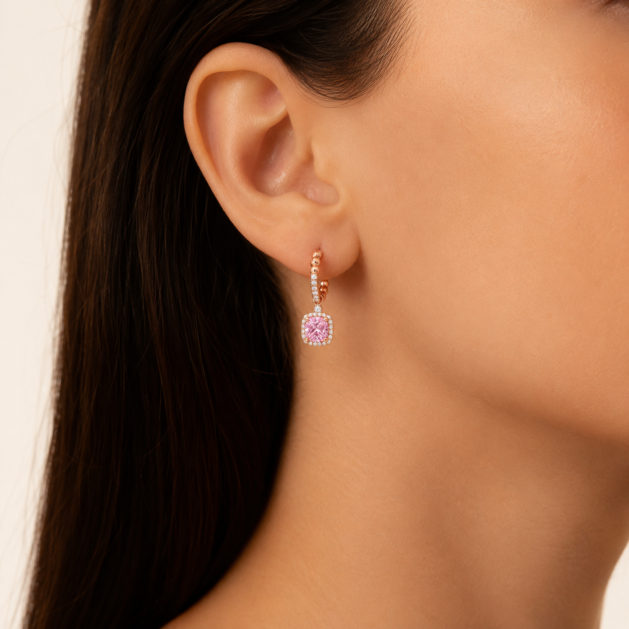 Bubble Hoop Pink Diamond Earrings view 2