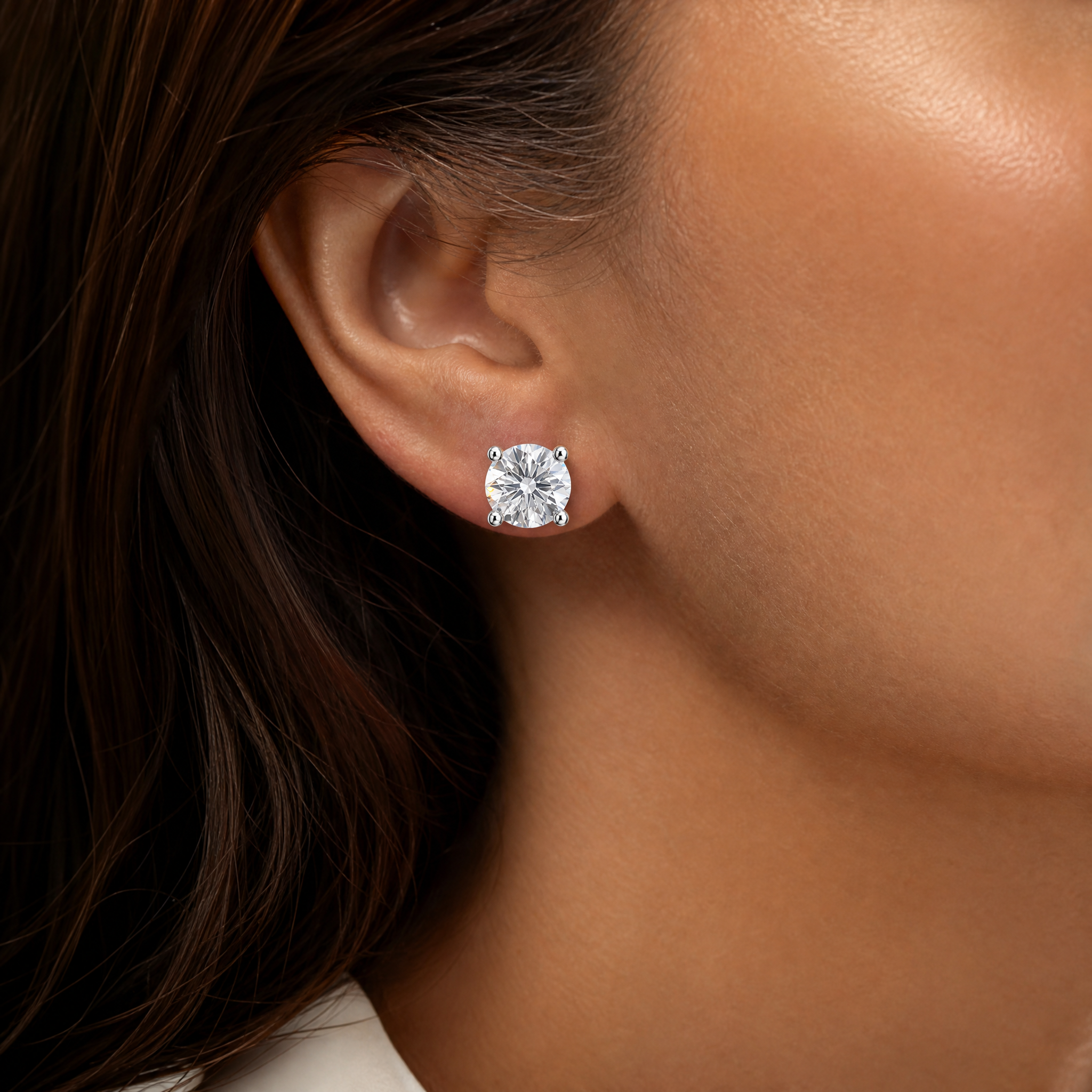 Classic Round Diamond Stud Earrings view 2