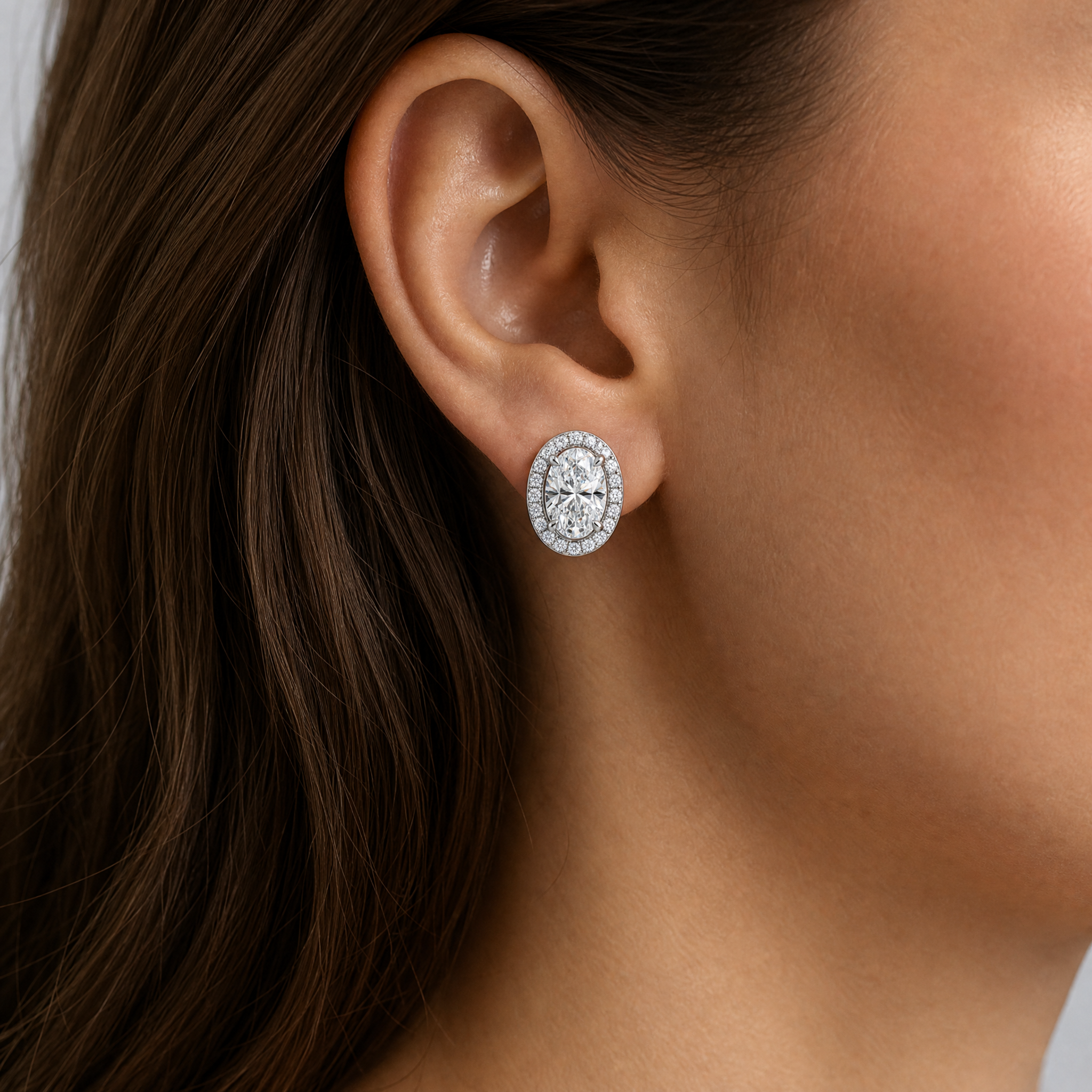 Oval Halo Stud Earrings view 2