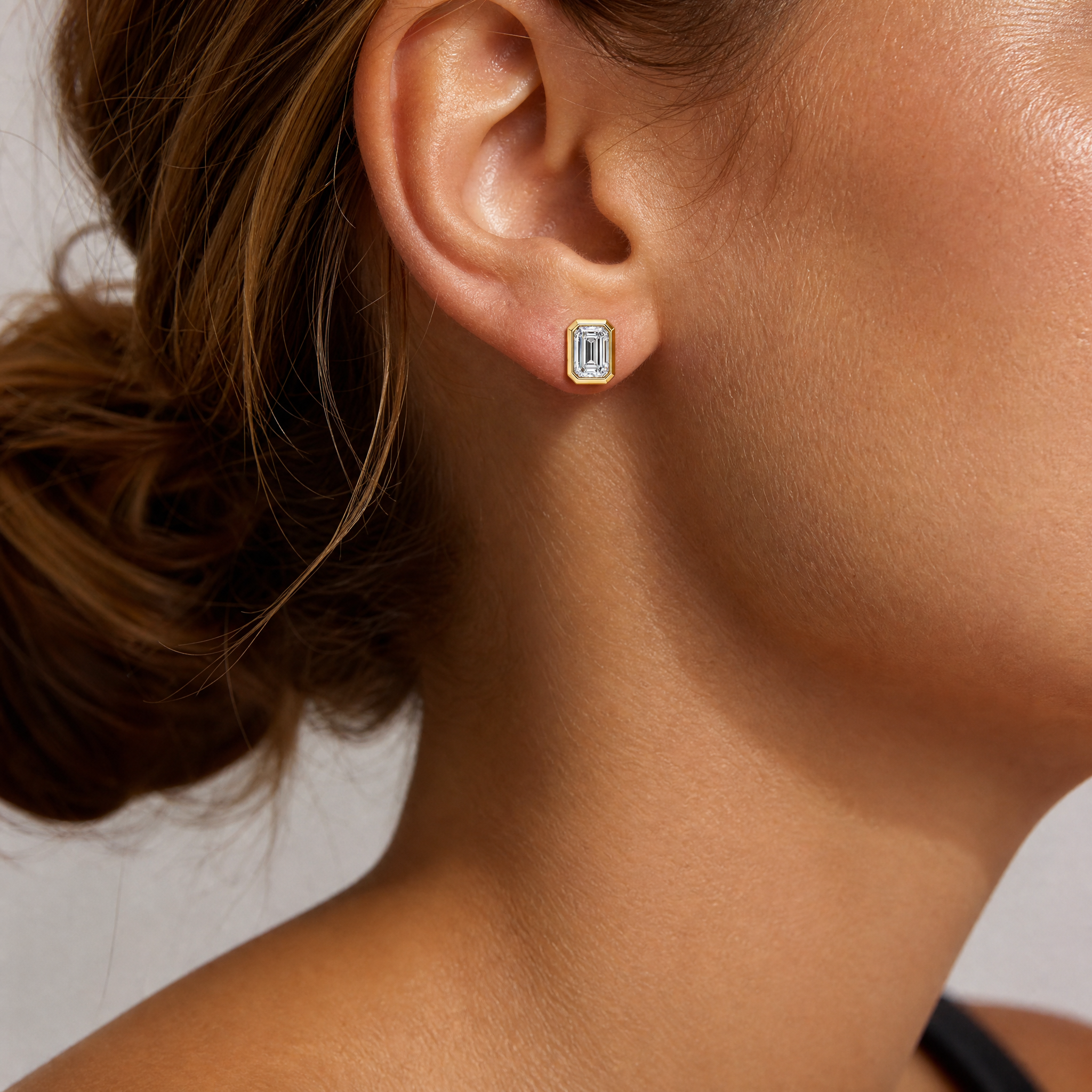 Emerald Cut Bezel Stud Earrings view 2