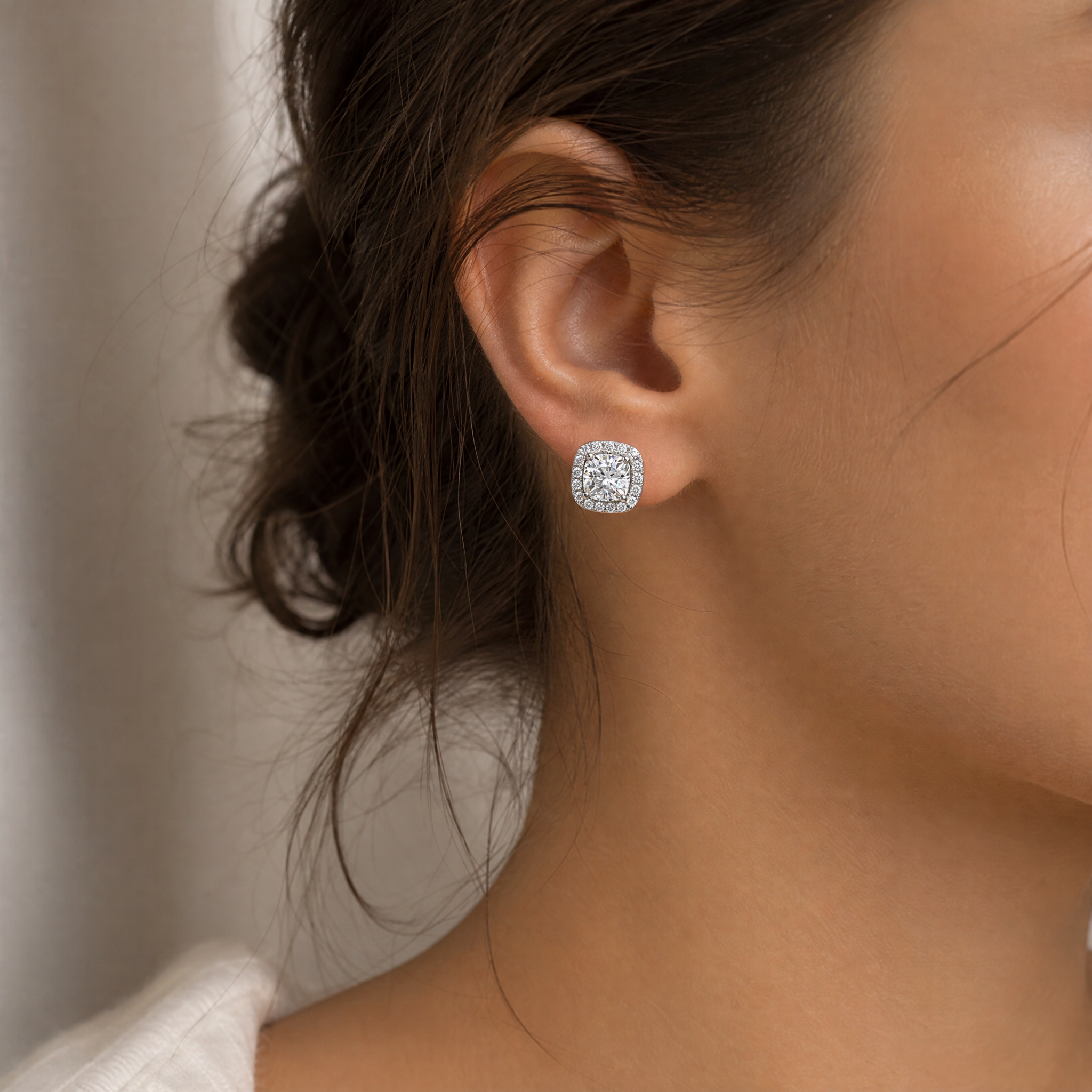 Cushion Halo Stud Earrings view 2