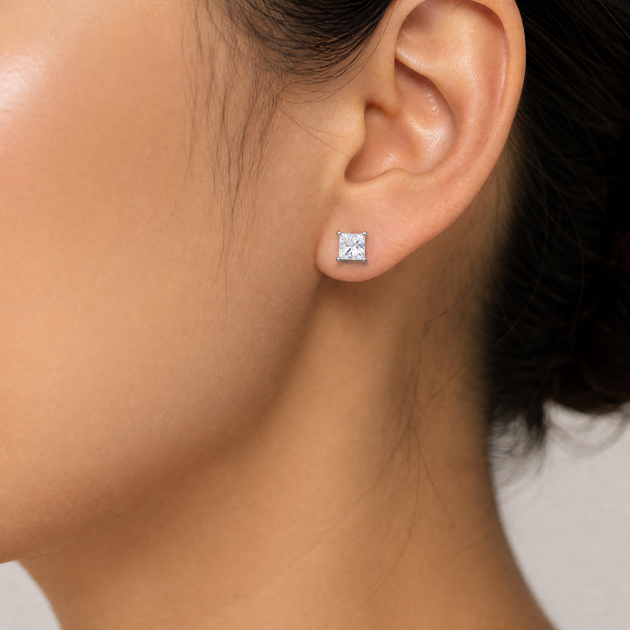 Princess Cut Square Stud Earrings view 2