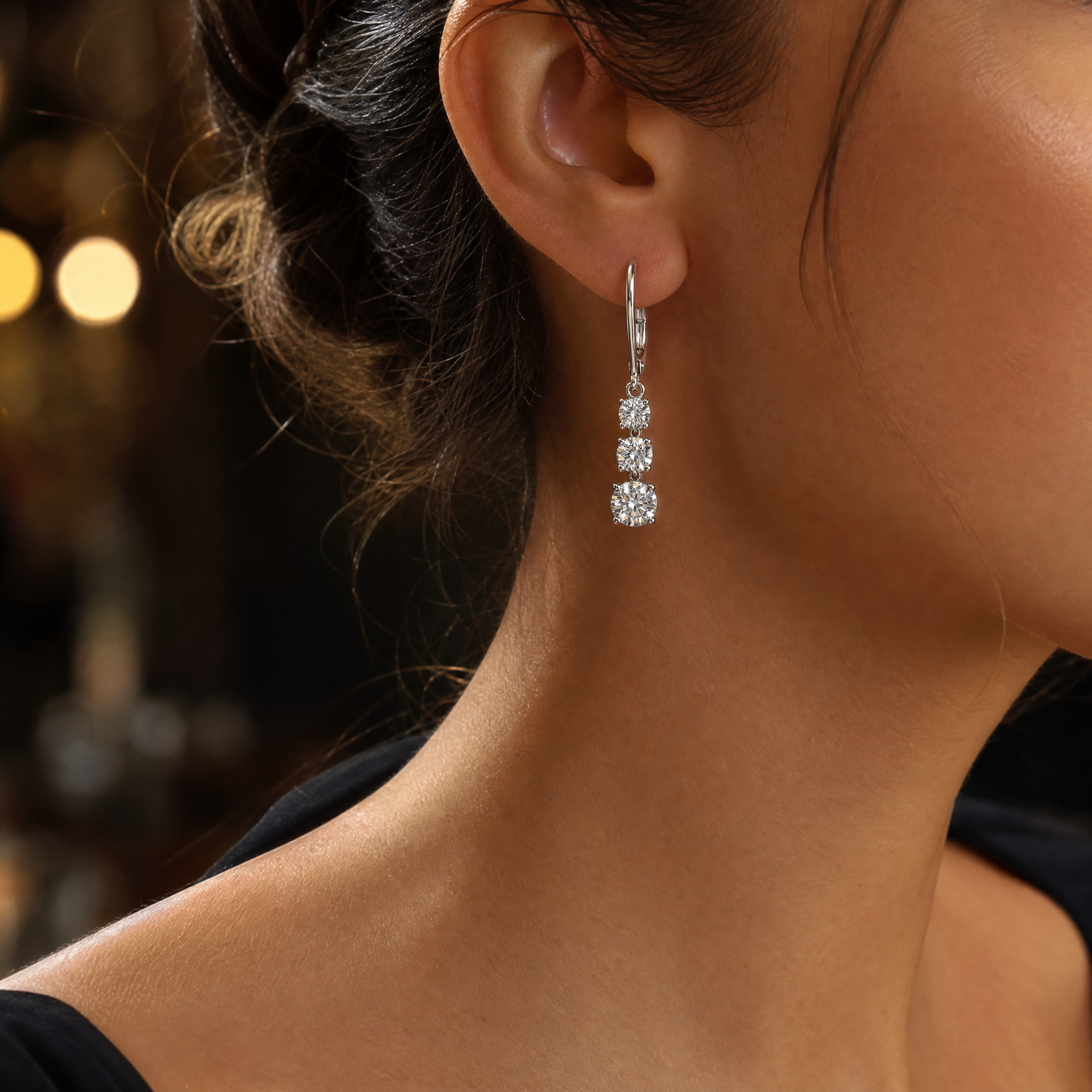 Three-Stone Vertical Drop Earrings view 2