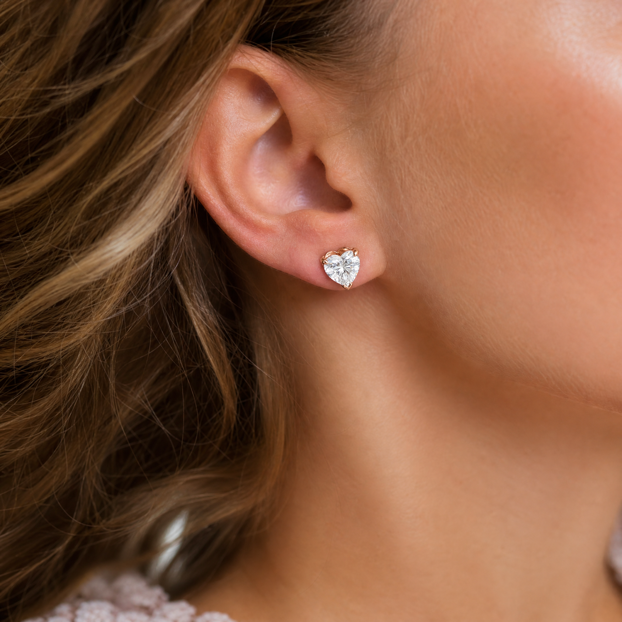 Heart Diamond Stud Earrings view 2