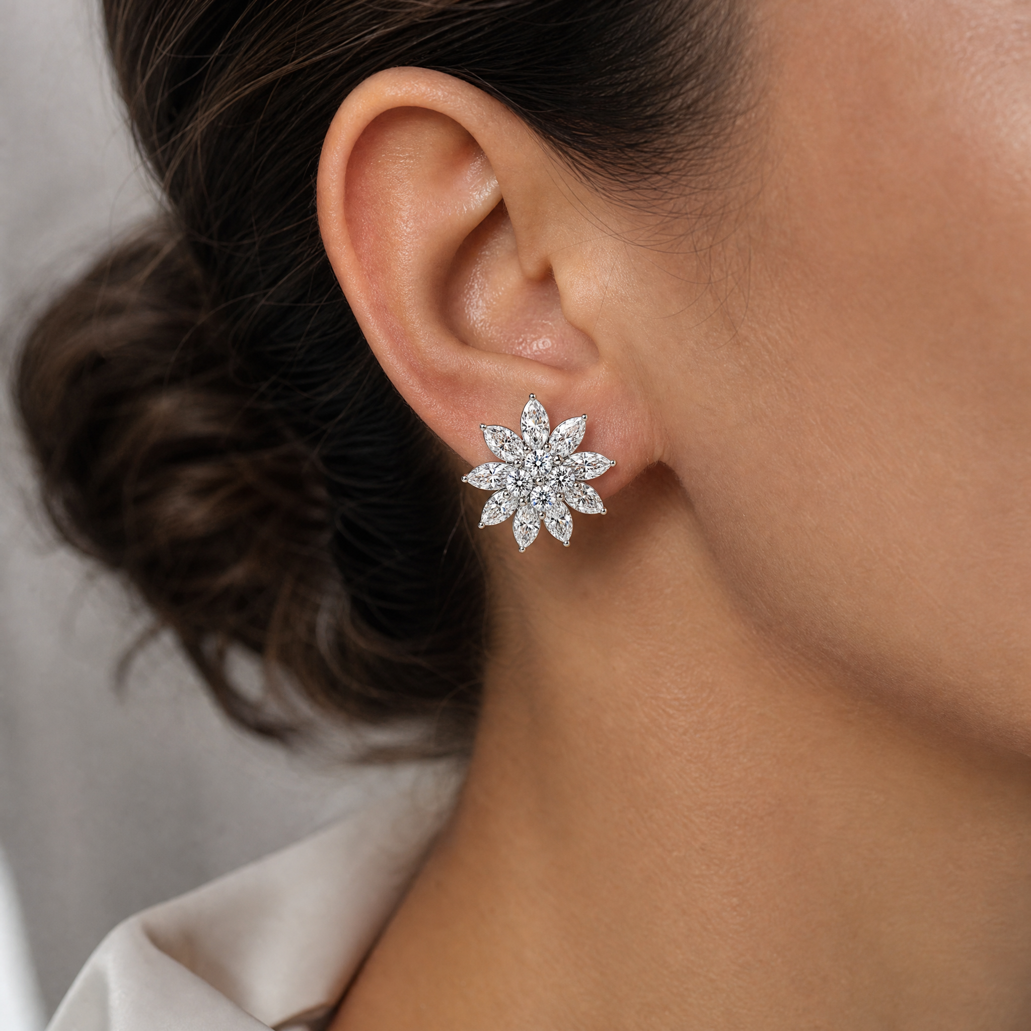 Round and Marquise Floral Earrings view 2