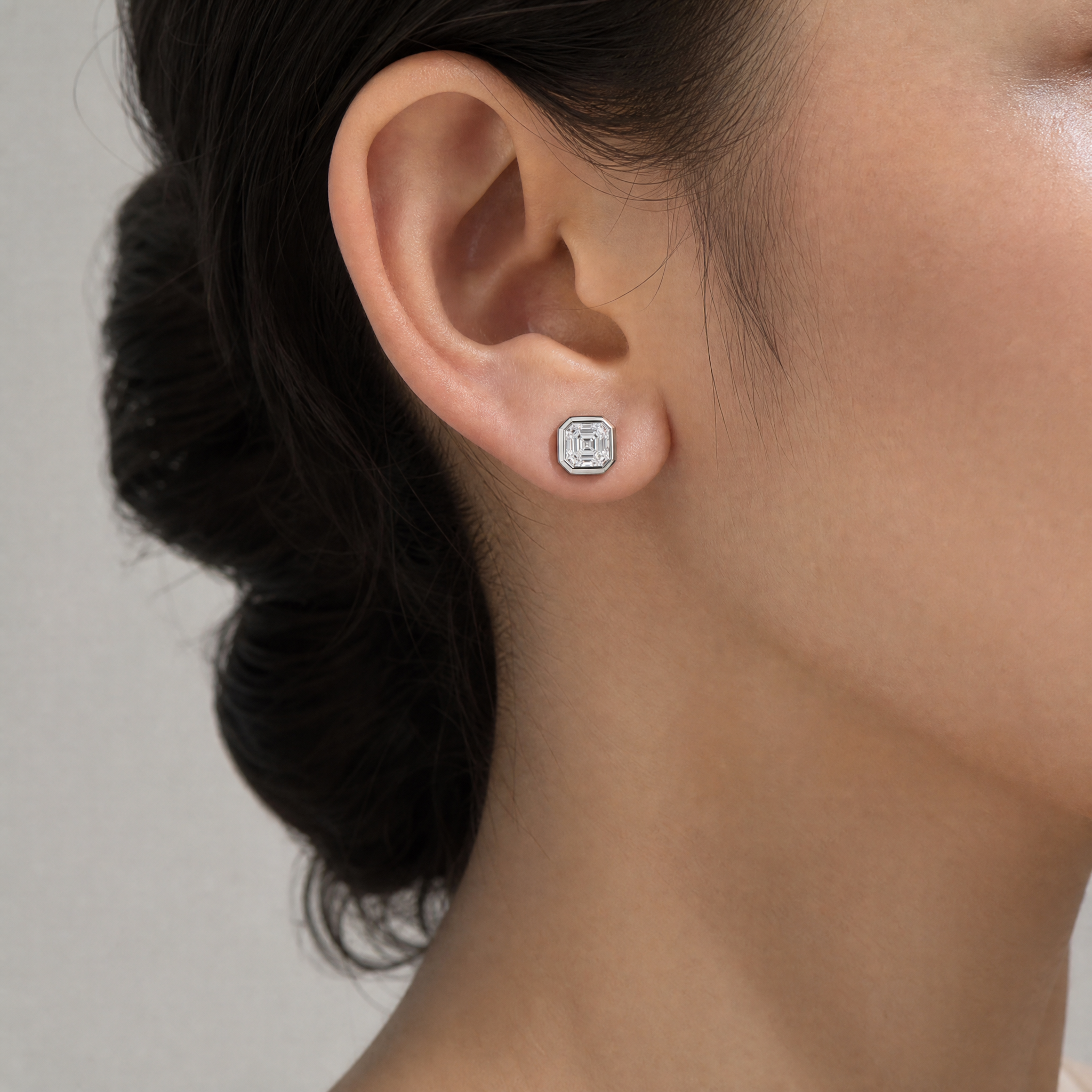 Asscher Cut Bezel Stud Earrings view 2