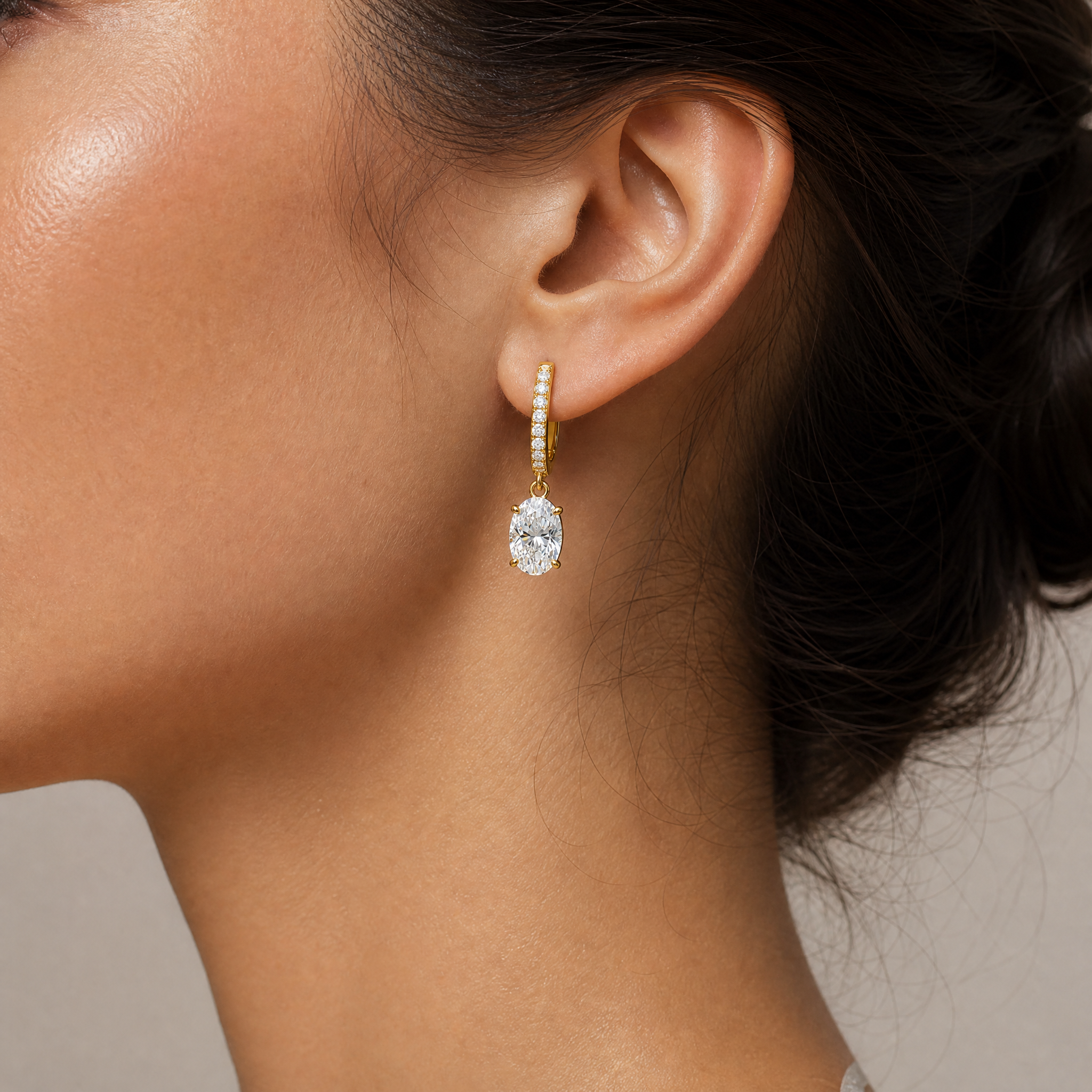 Oval Diamond Hoop Drops view 2