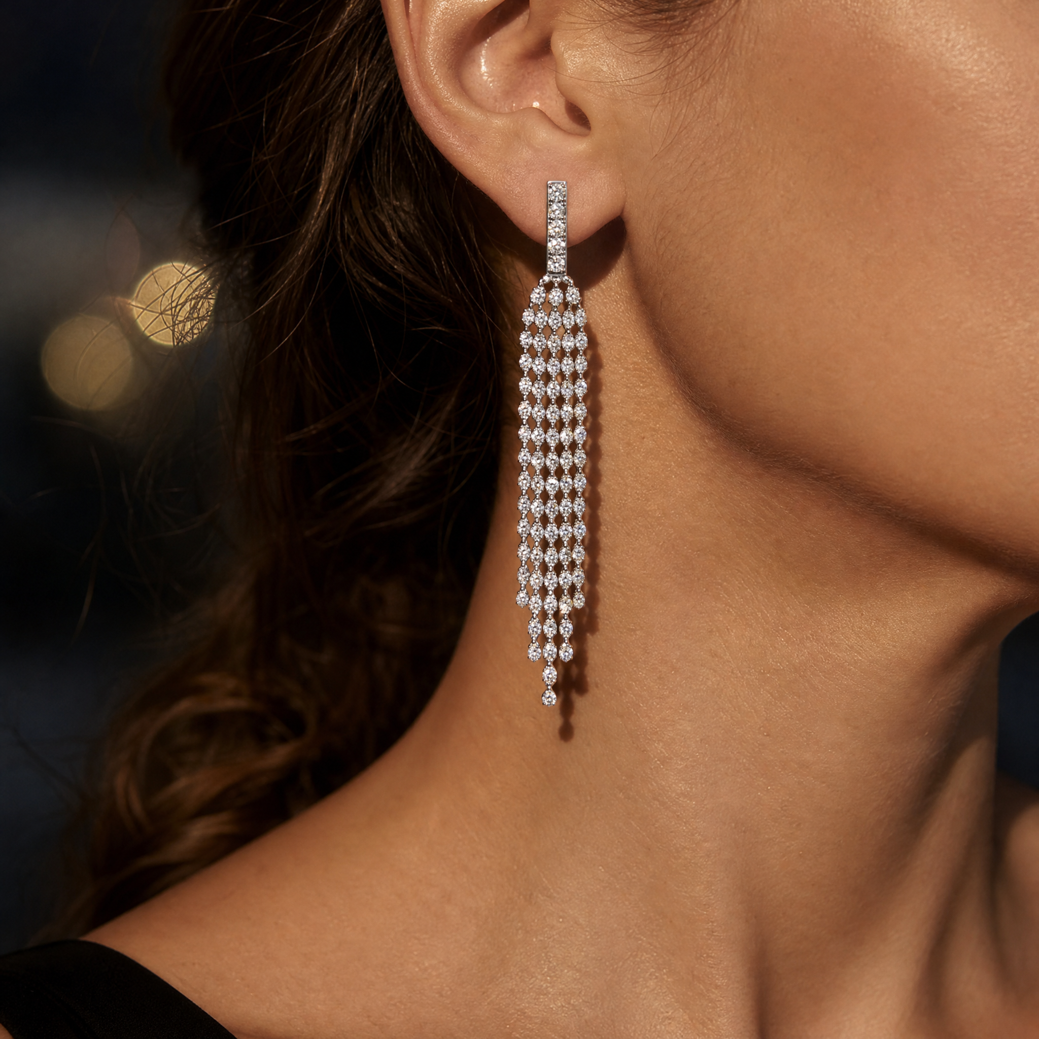 Long Diamond Fringe Earrings view 2