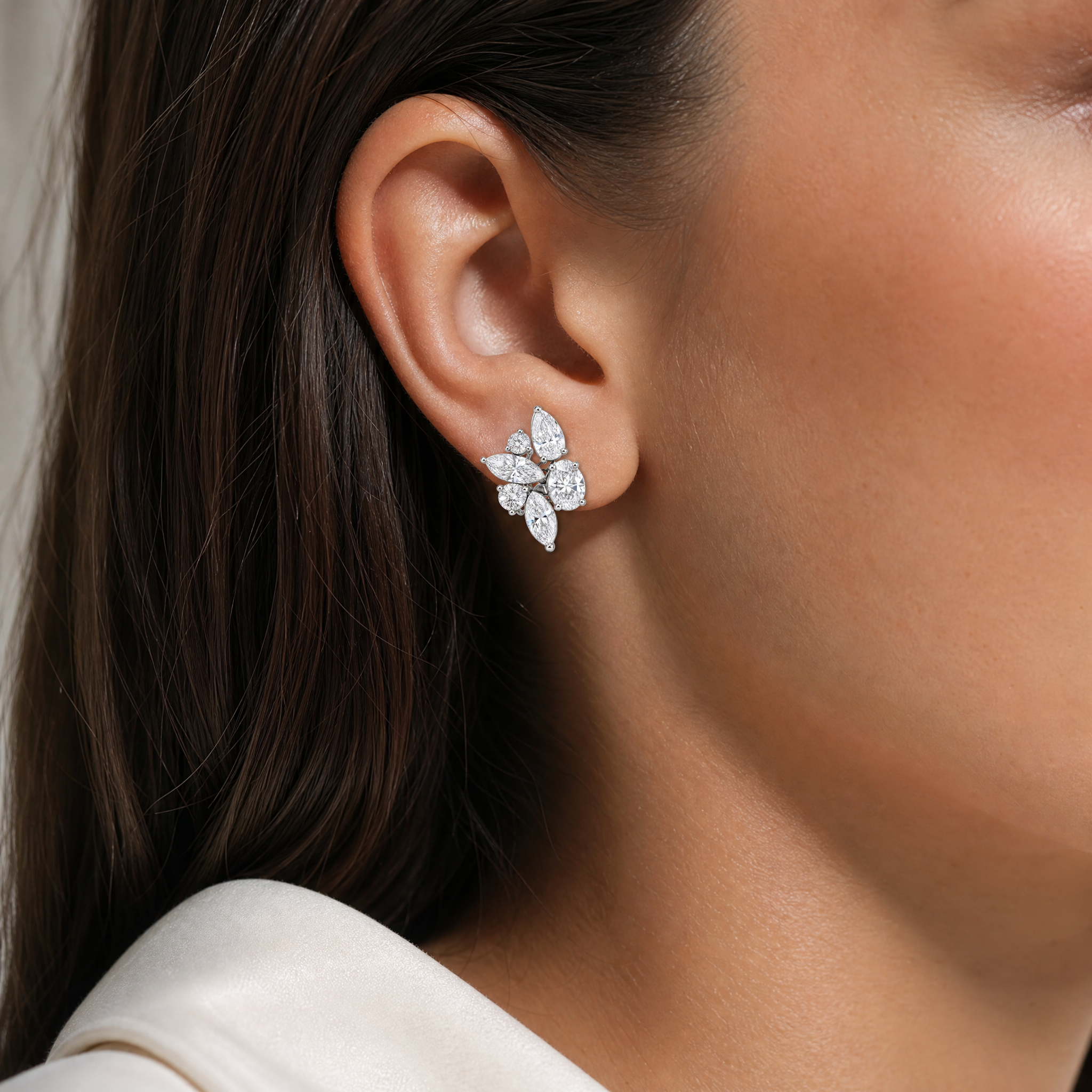 Mixed Shape Diamond Cluster Studs view 2