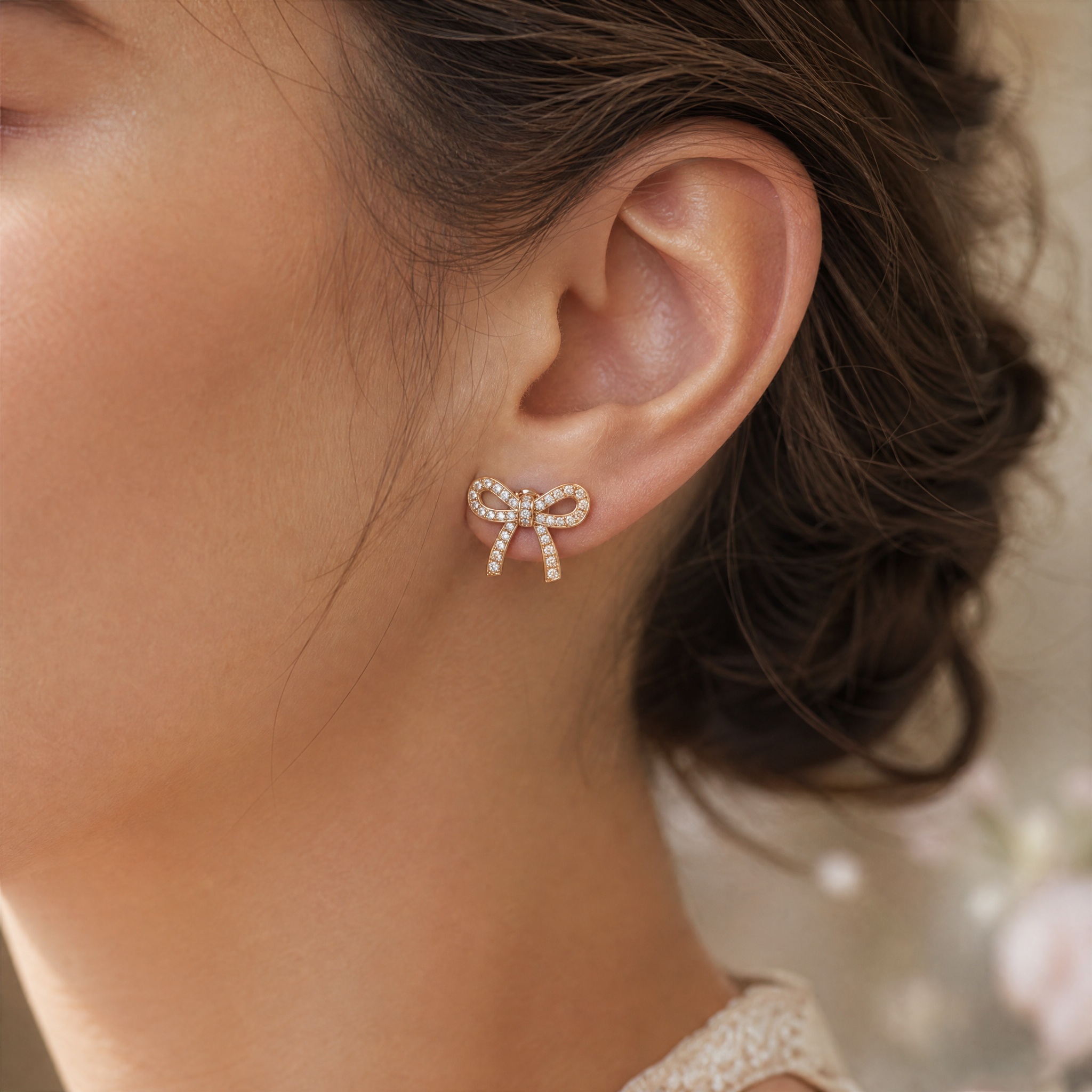 Diamond Bow Stud Earrings view 2