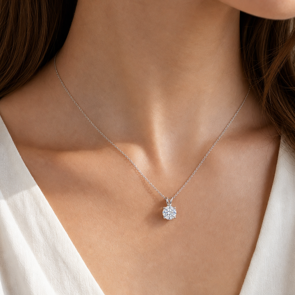 Round Solitaire Pendant Necklace view 2
