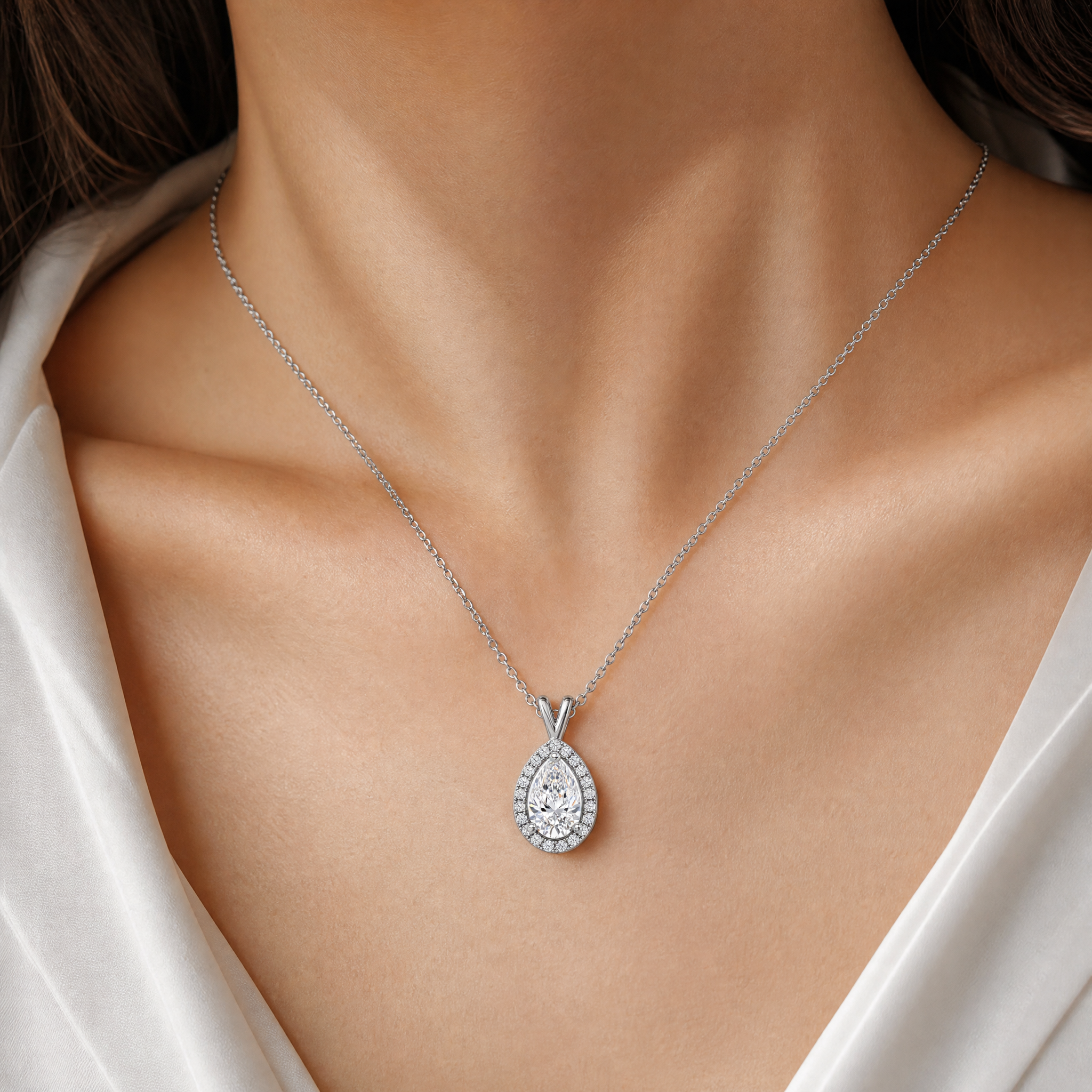 Pear Halo Drop Necklace view 2