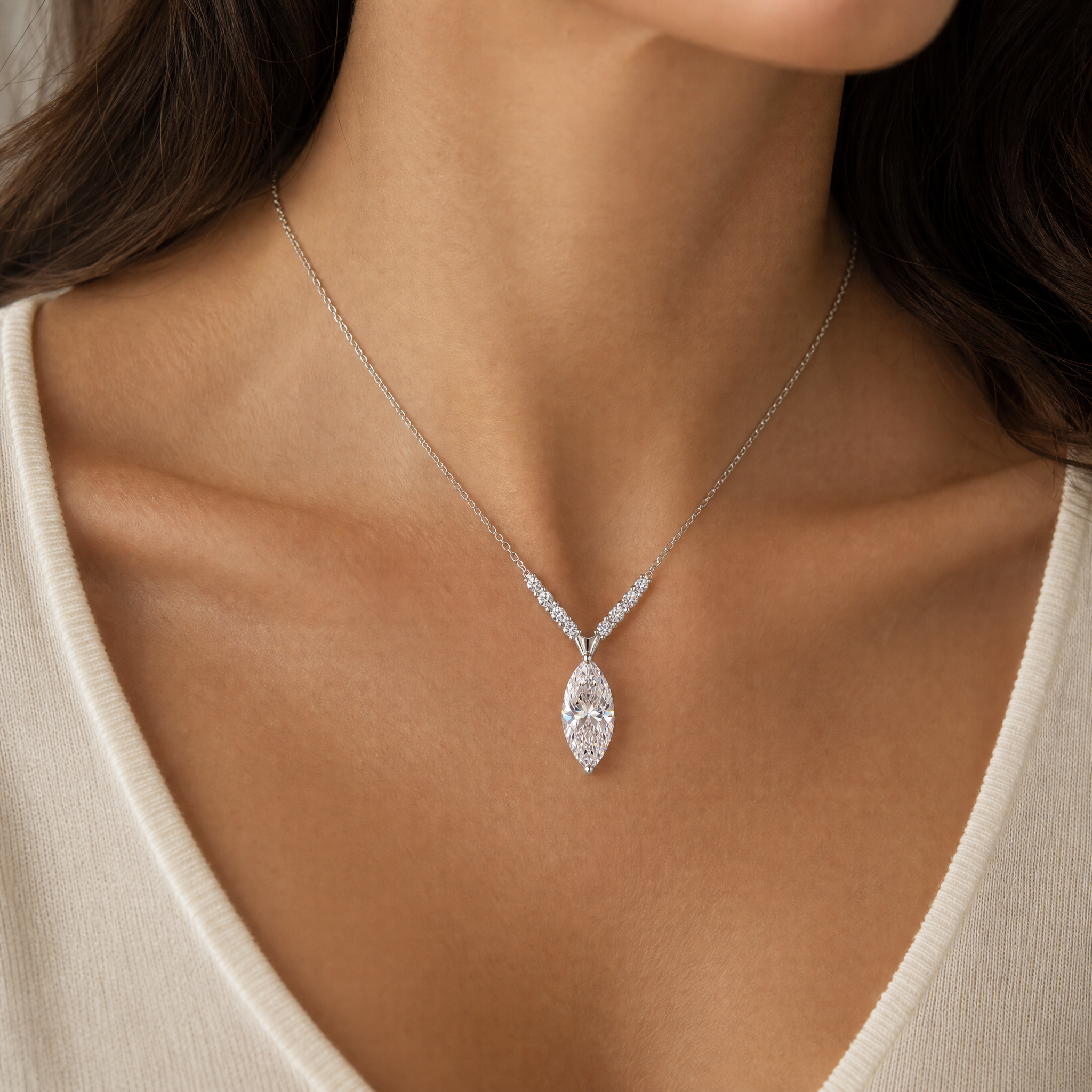 Marquise Vertical Pendant Necklace view 2