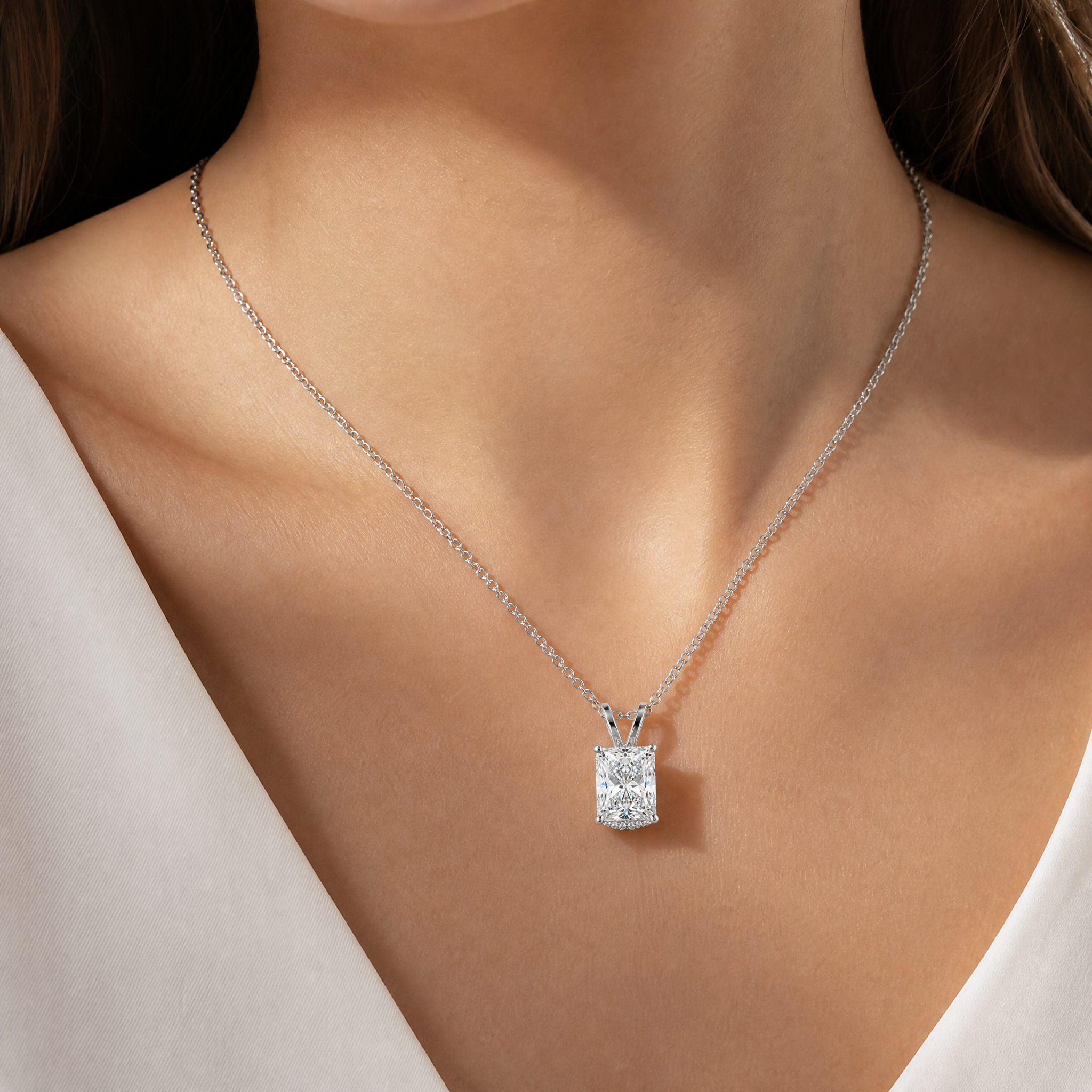 Radiant Hidden Halo Pendant Necklace view 2